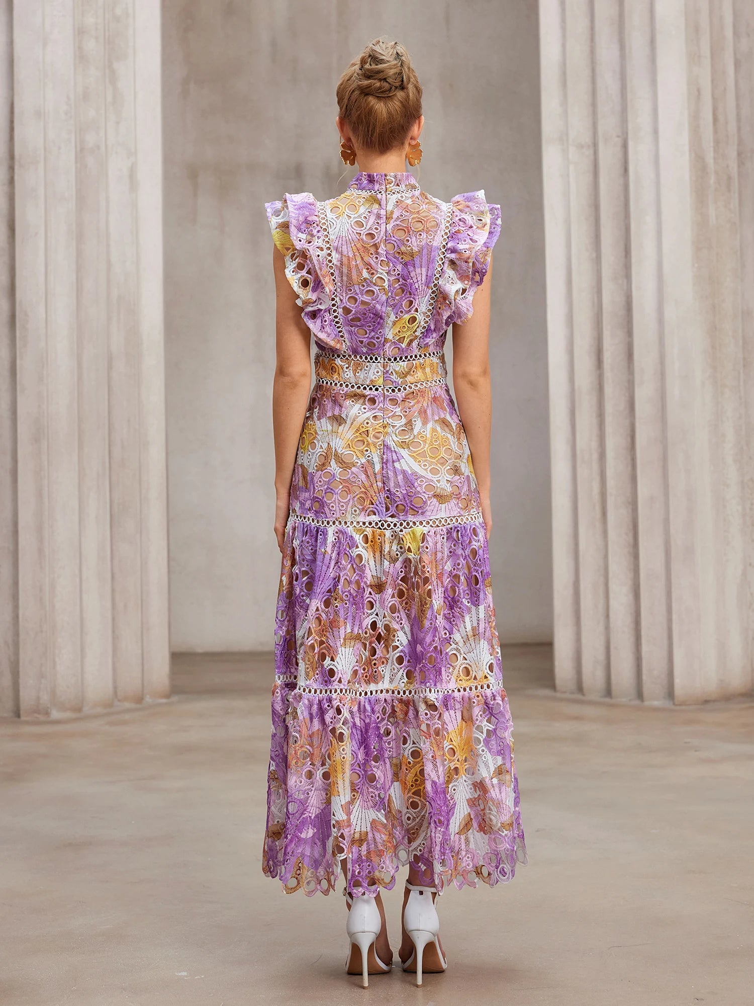 Sheer-Insert Embroidered Midi Dress|NOOSGOP