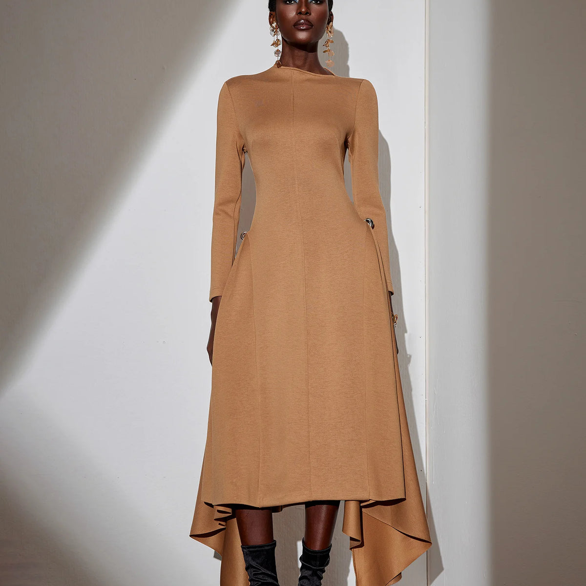 Brown Asymmetric Maxi Dress