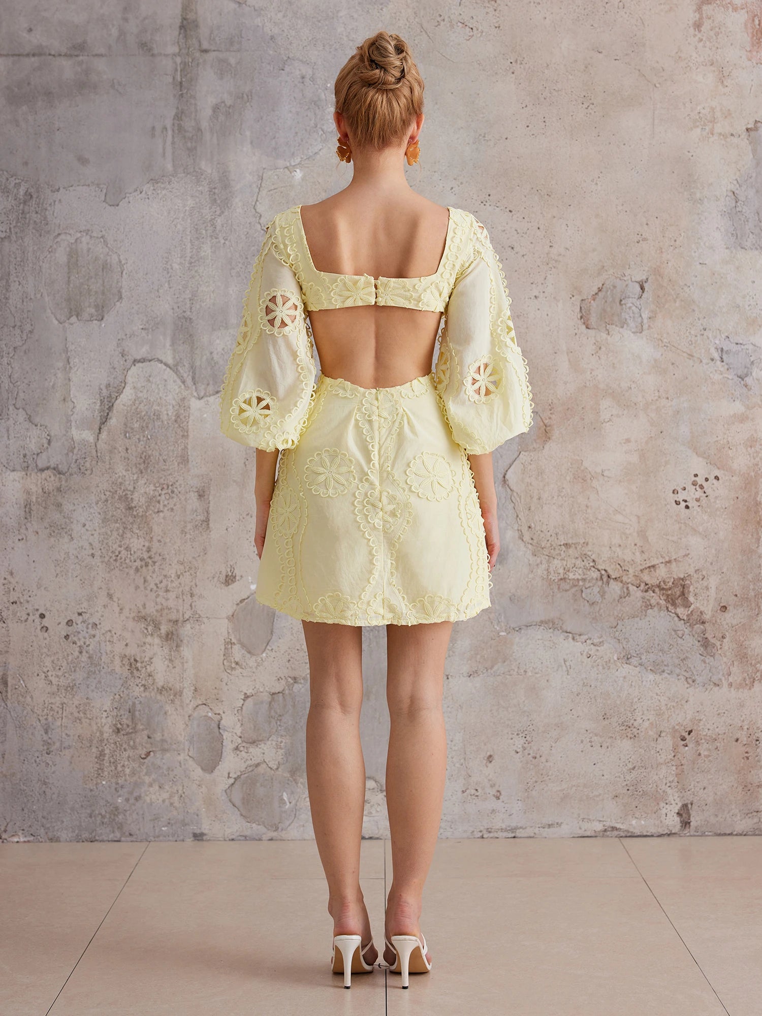 Backless Balloon Sleeve Lace Mini Dress|NOOSGOP