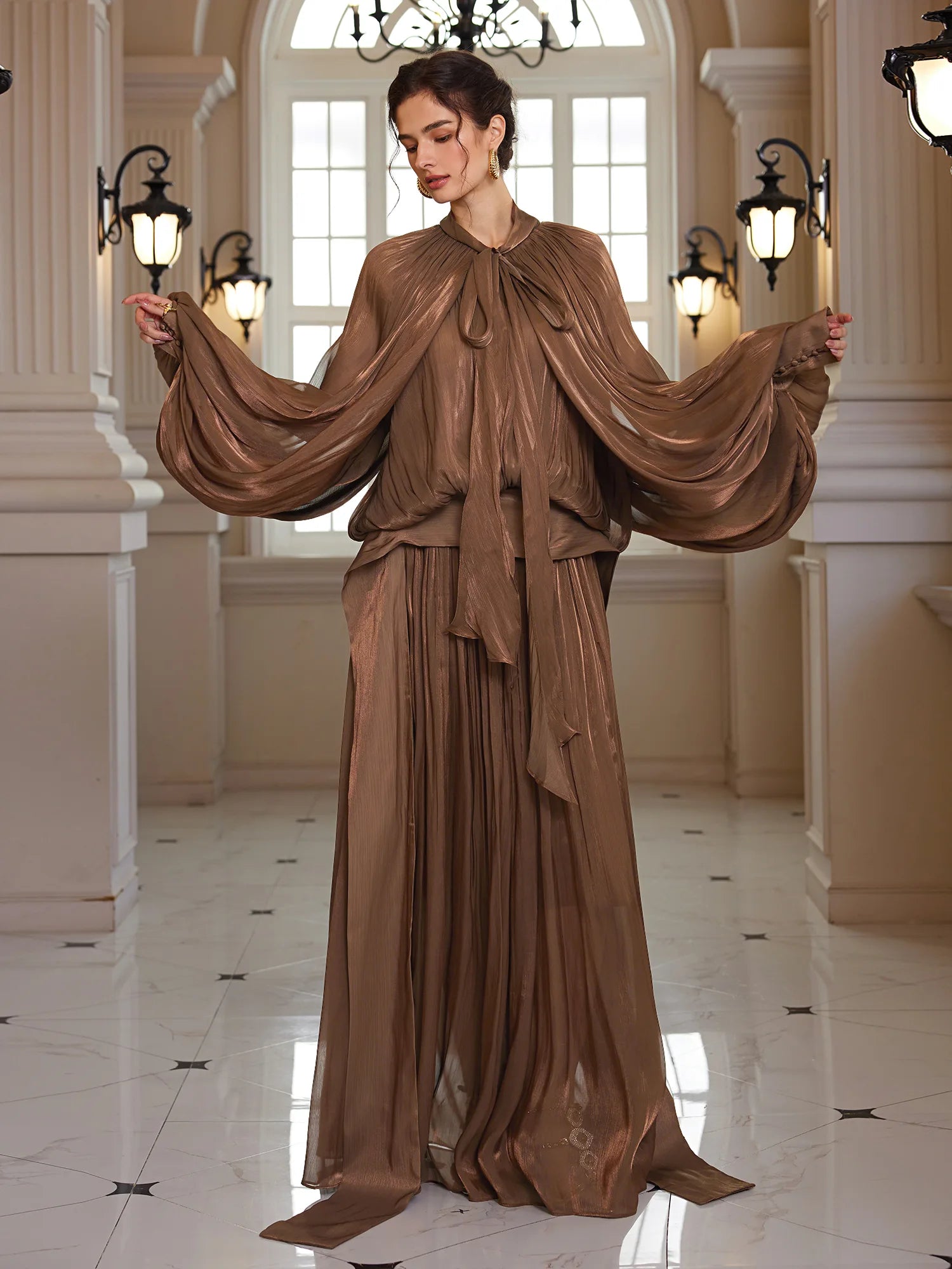 Batwing Wrap-Tie Pleated Maxi Dress|NOOSGOP