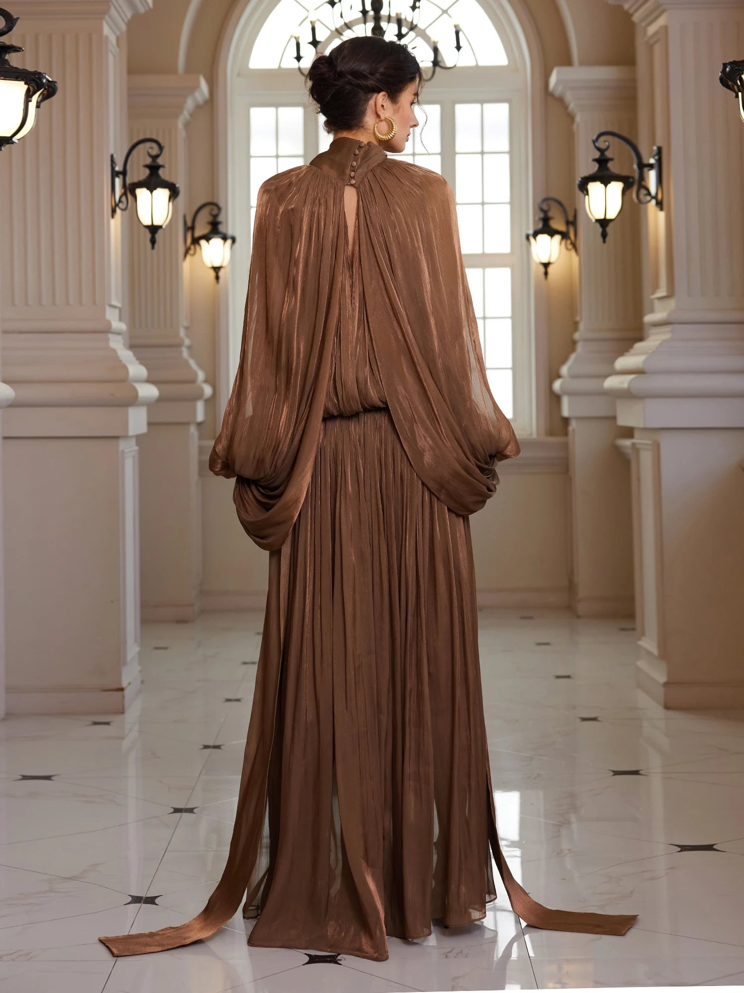 Batwing Wrap-Tie Pleated Maxi Dress|NOOSGOP