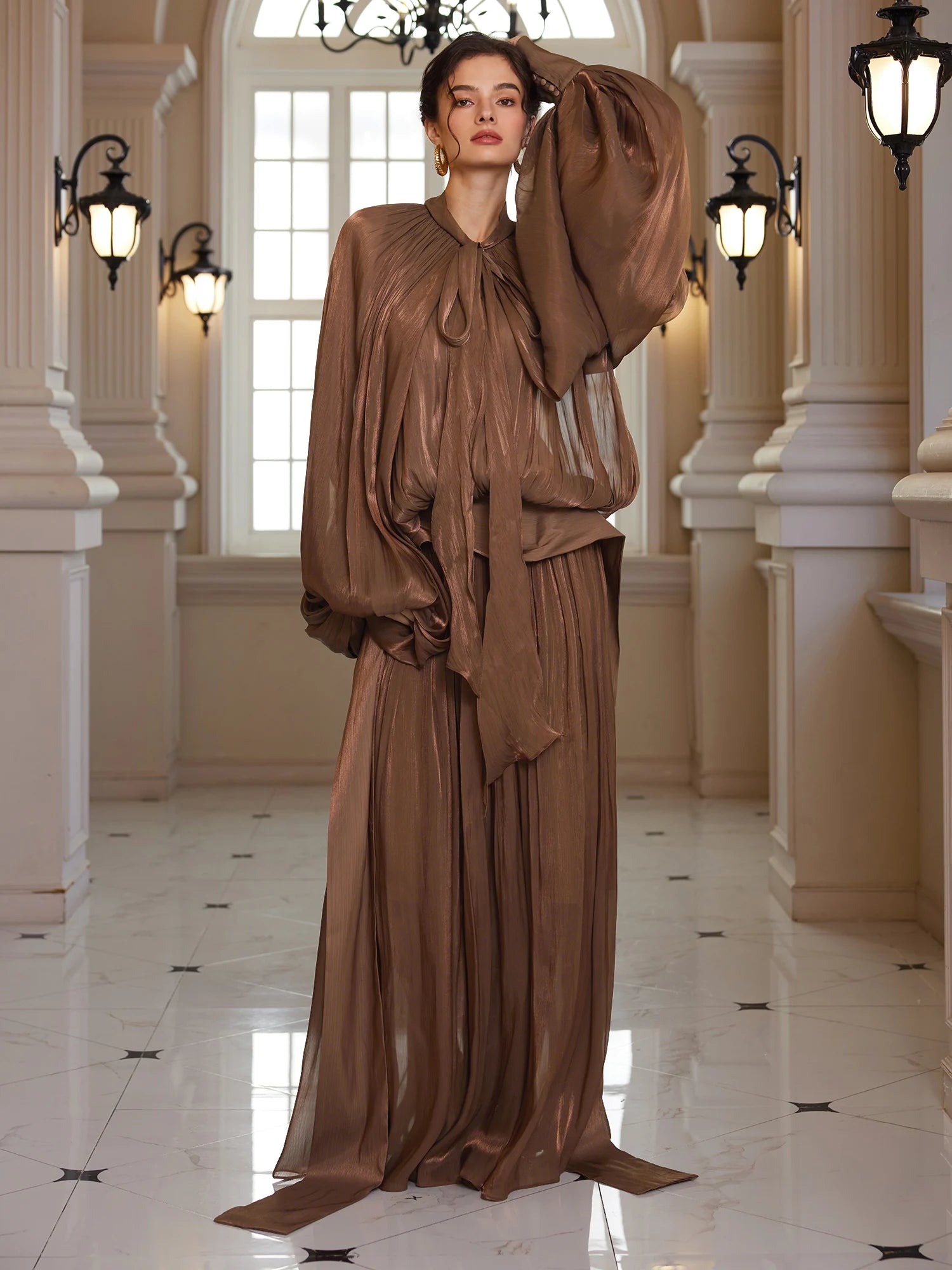 Batwing Wrap-Tie Pleated Maxi Dress|NOOSGOP
