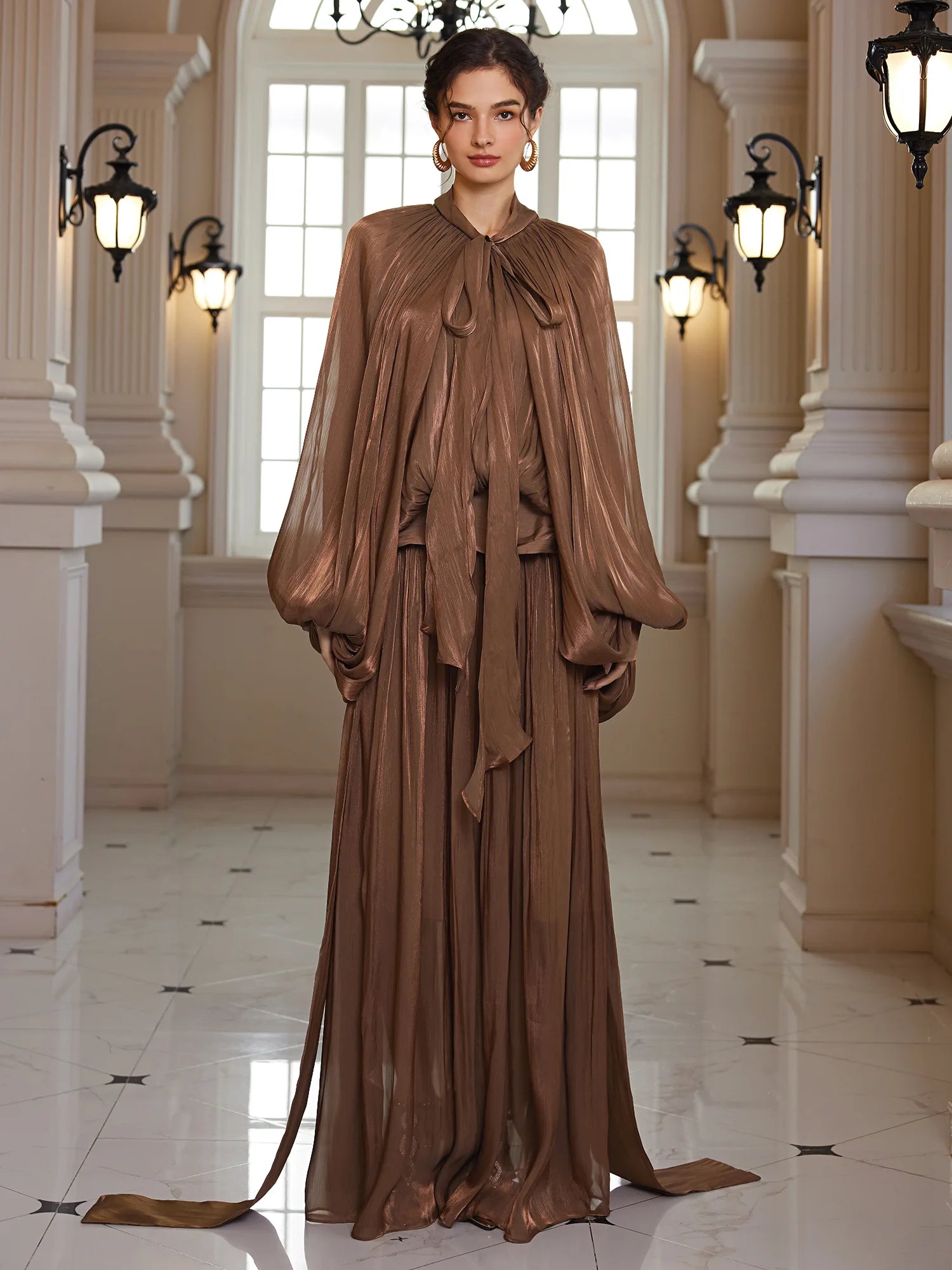 Batwing Wrap-Tie Pleated Maxi Dress|NOOSGOP