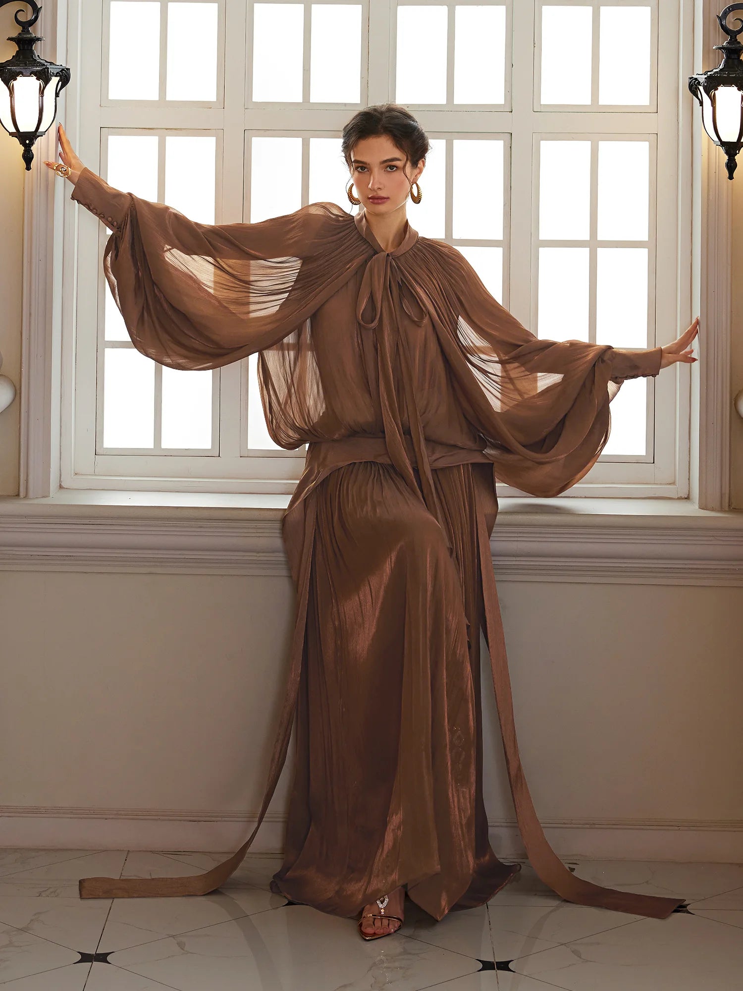Batwing Wrap-Tie Pleated Maxi Dress|NOOSGOP