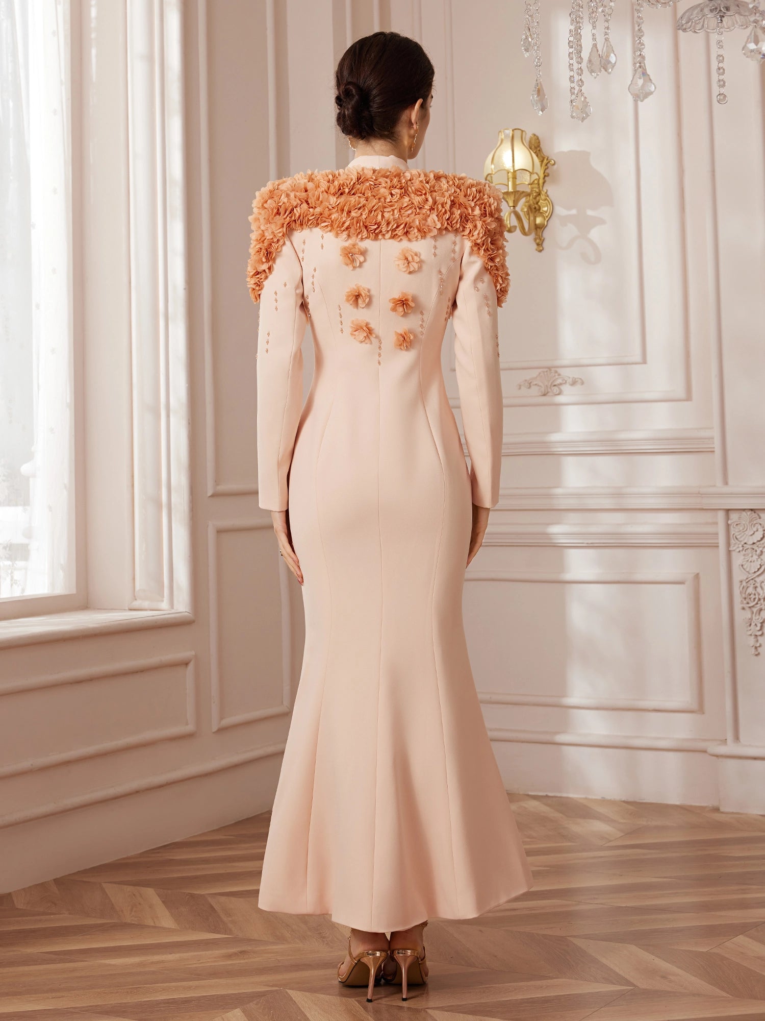 Beadwork Shawl-Collar Maxi Dress|NOOSGOP