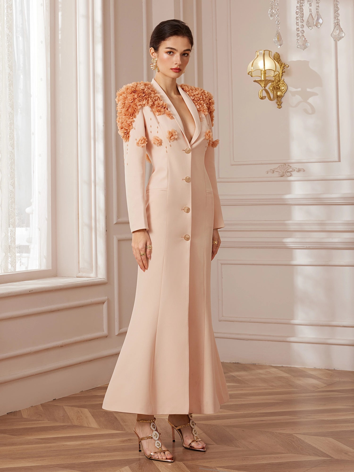 Beadwork Shawl-Collar Maxi Dress|NOOSGOP