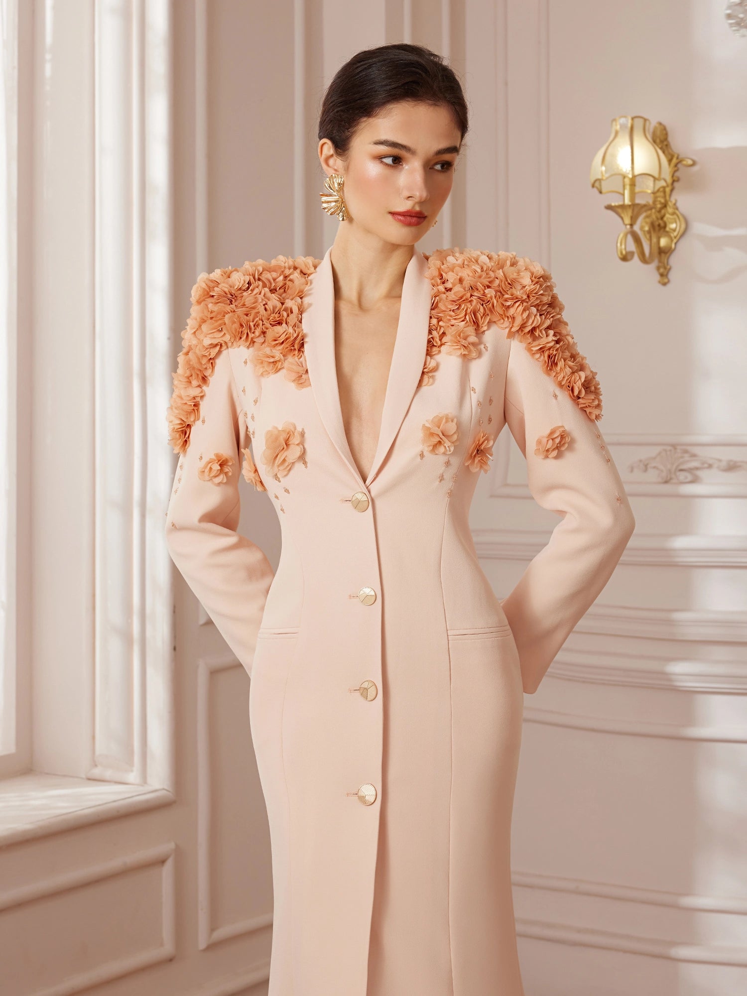 Beadwork Shawl-Collar Maxi Dress|NOOSGOP