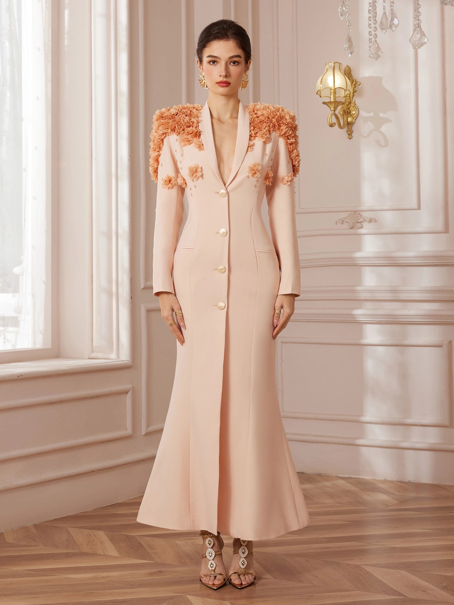 Beadwork Shawl-Collar Maxi Dress|NOOSGOP