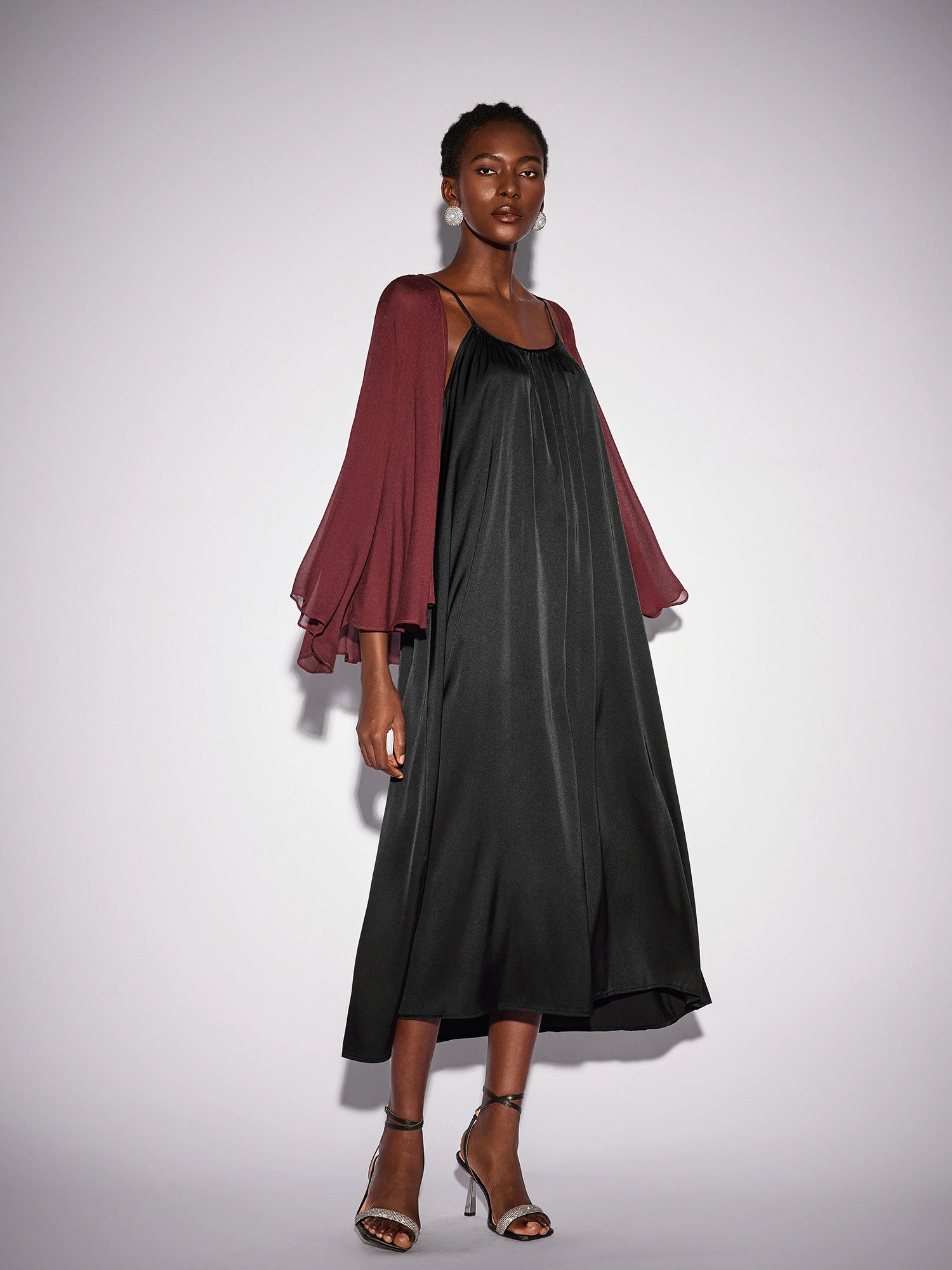 Black Inner Maxi Dress with Mesh Outerwear|NOOSGOP