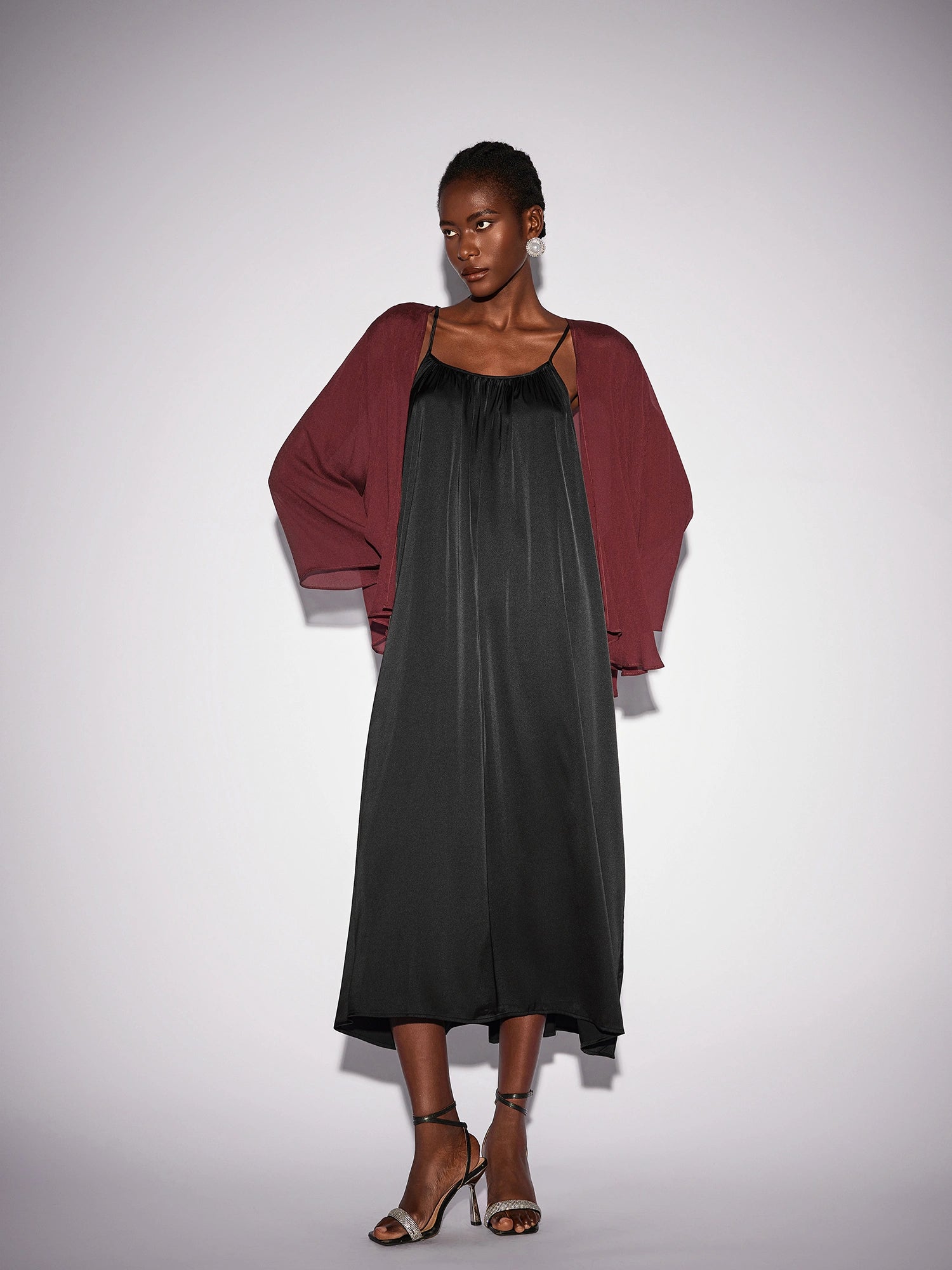 Black Inner Maxi Dress with Mesh Outerwear|NOOSGOP