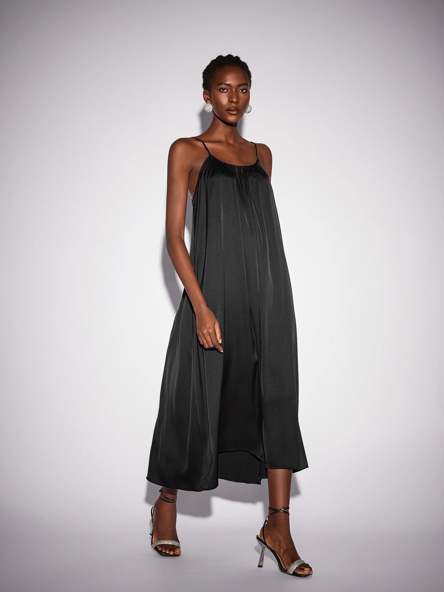 Black Inner Maxi Dress with Mesh Outerwear|NOOSGOP