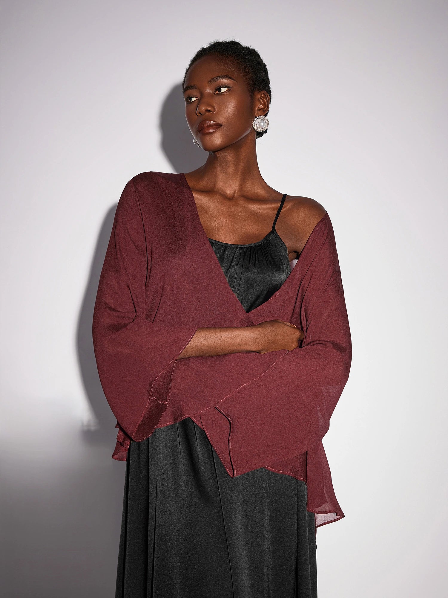 Black Inner Maxi Dress with Mesh Outerwear|NOOSGOP