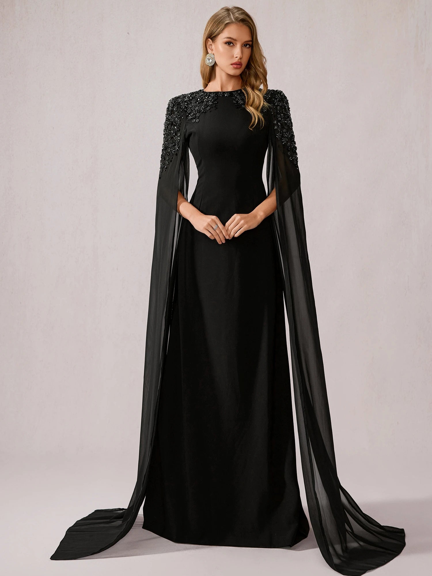 Black Mesh Shawl Maxi Dress|NOOSGOP