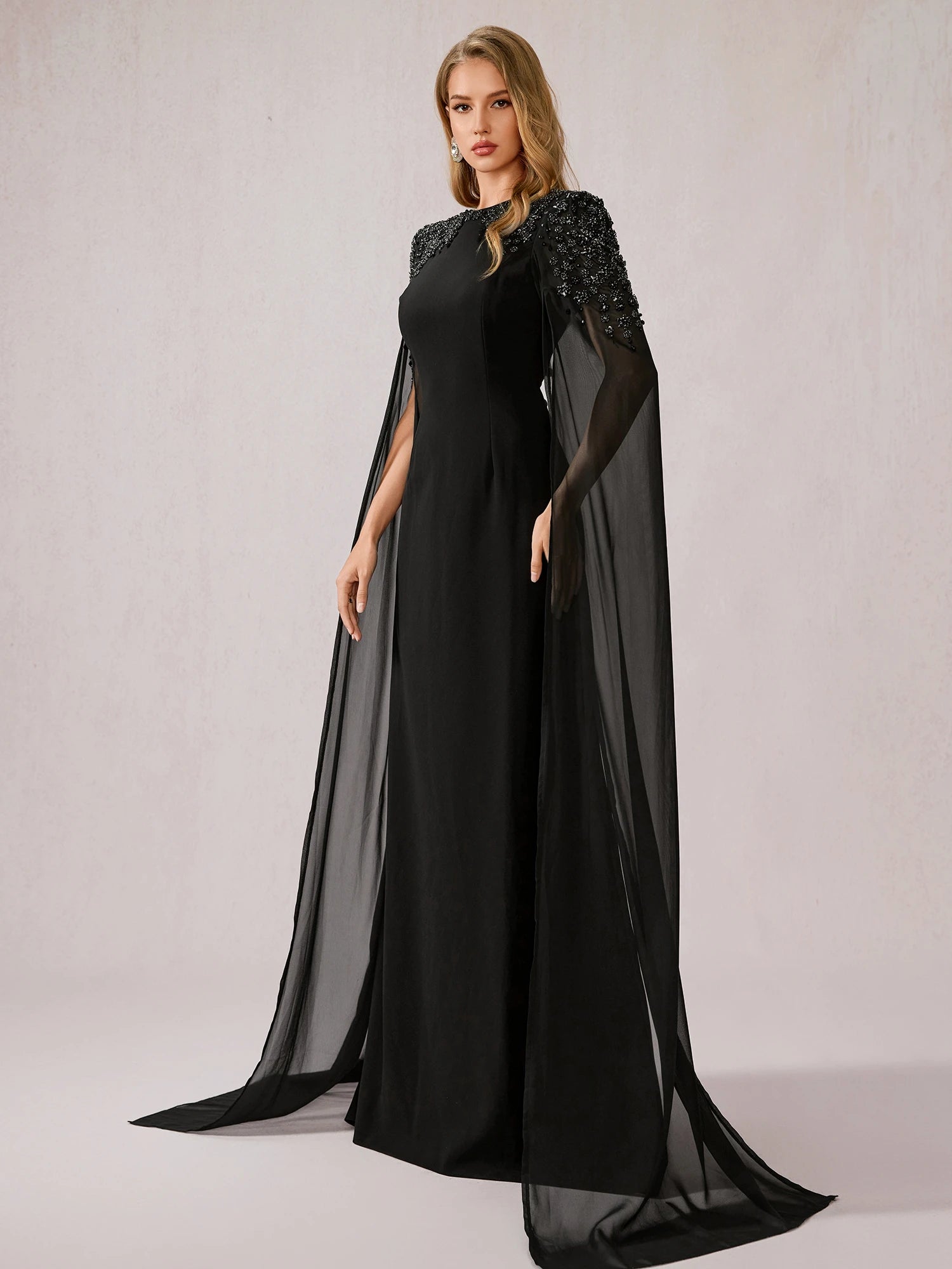 Black Mesh Shawl Maxi Dress|NOOSGOP