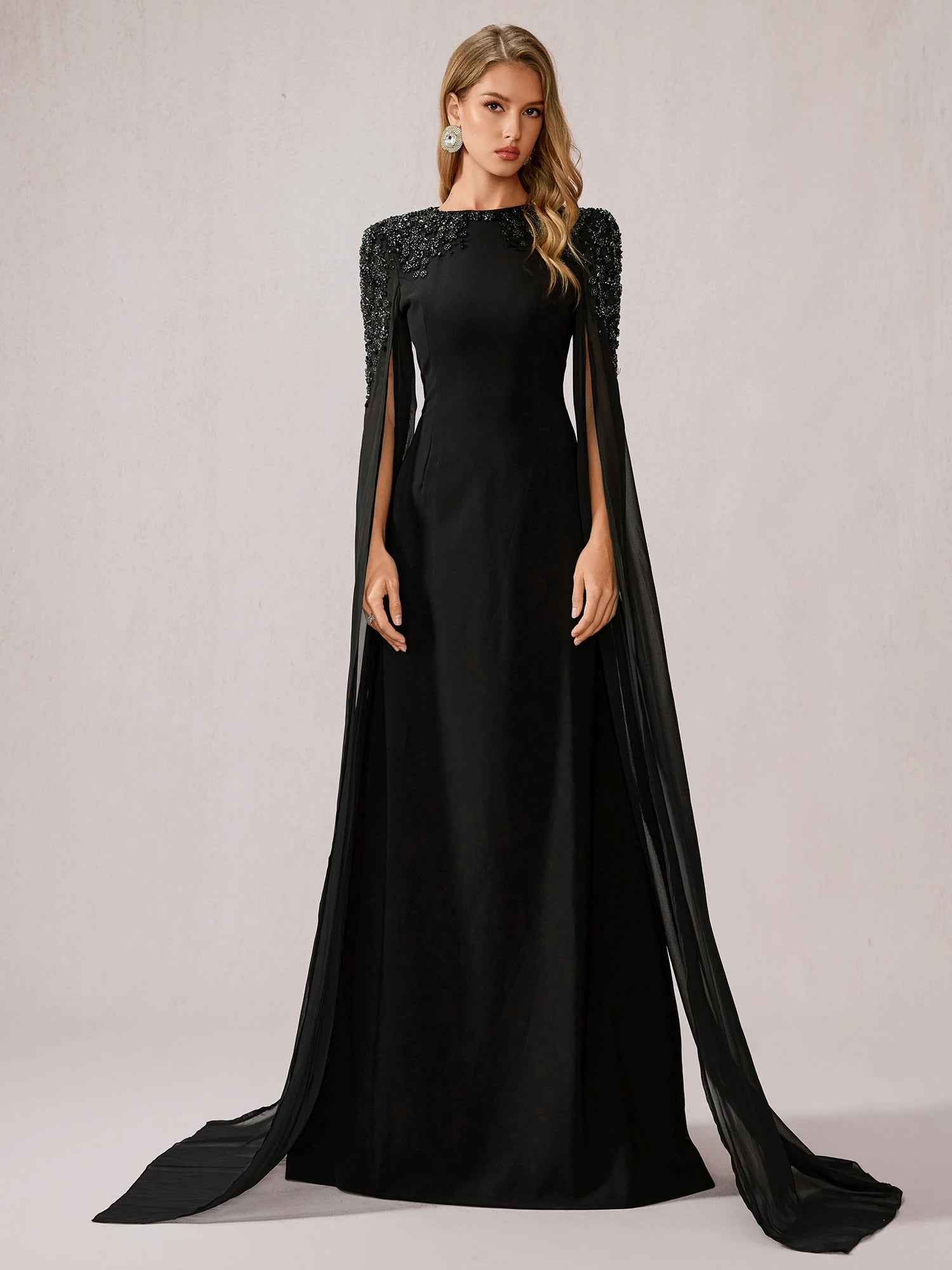 Black Mesh Shawl Maxi Dress|NOOSGOP