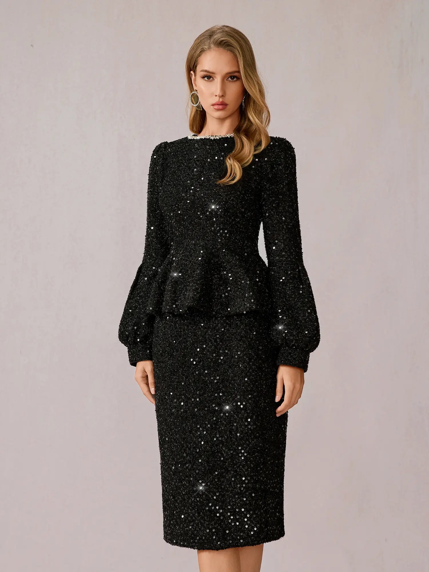 Black Sparkly Daily Two-Piece Set|NOOSGOP
