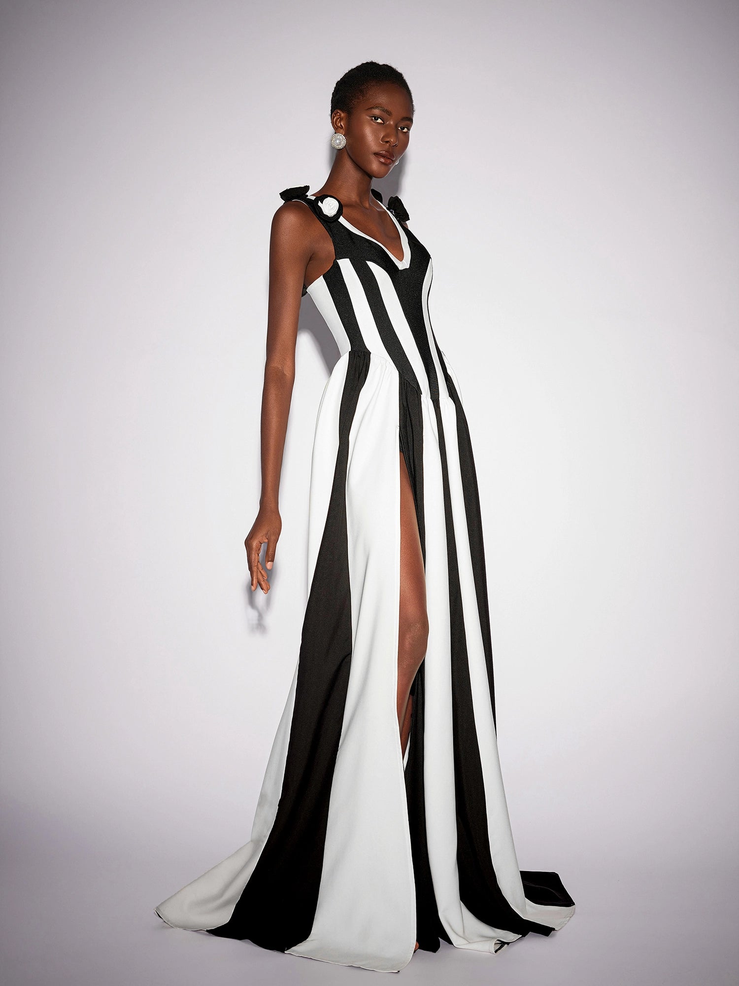 Black and White Stripe Floral Maxi Dress|NOOSGOP