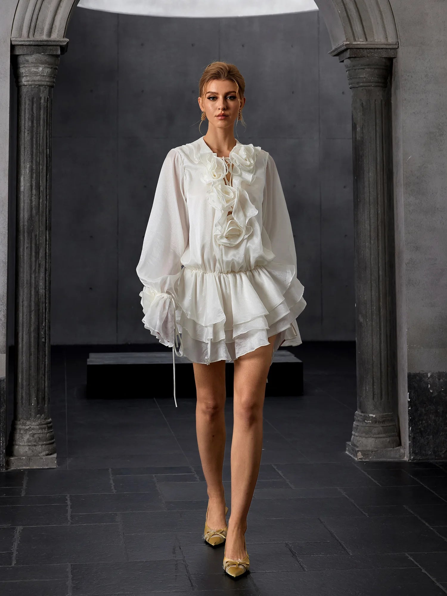 Bloom-Panelled Lantern-Sleeve Mini Dress|NOOSGOP