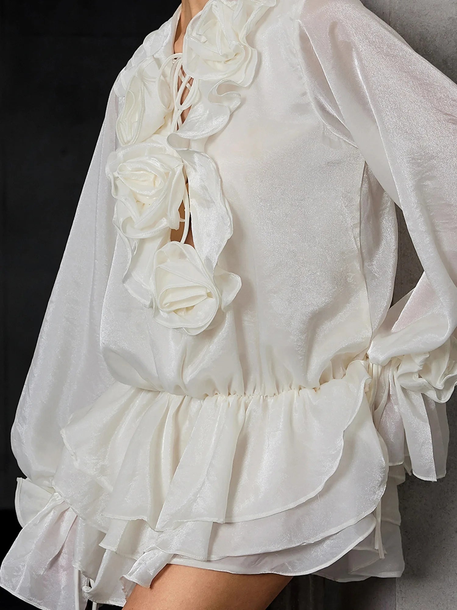 Bloom-Panelled Lantern-Sleeve Mini Dress|NOOSGOP