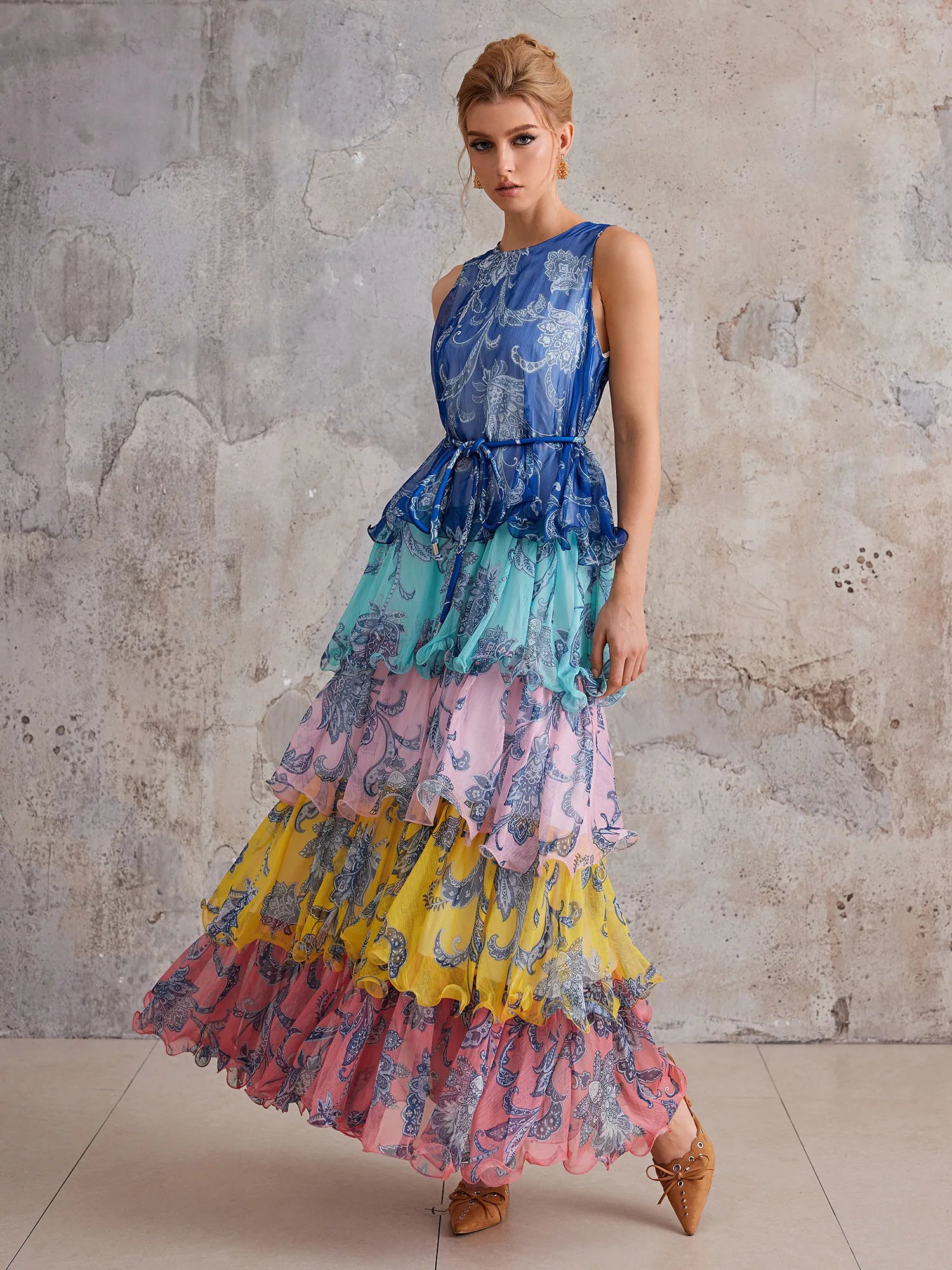 Bohemian Color-Block Tiered Maxi Dress|NOOSGOP