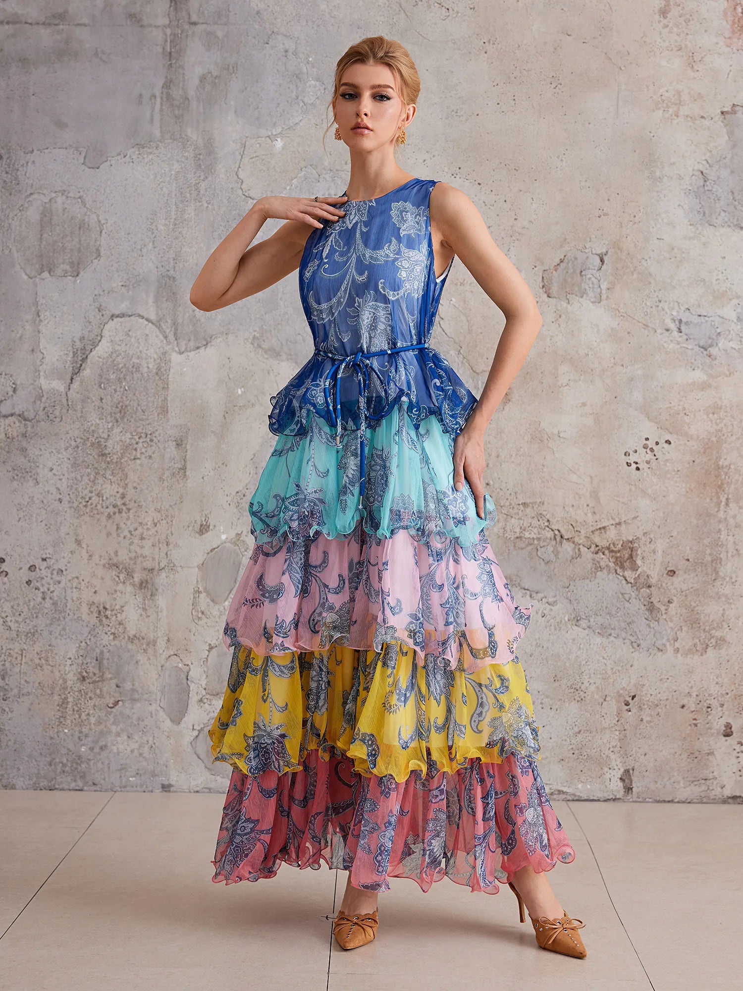 Bohemian Color-Block Tiered Maxi Dress|NOOSGOP