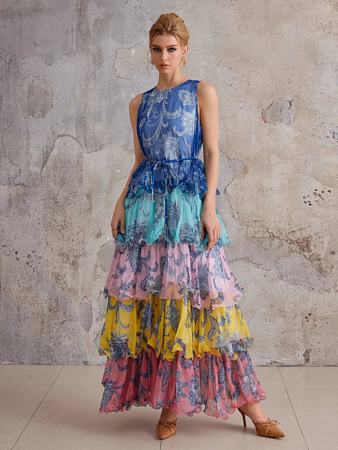 Bohemian Color-Block Tiered Maxi Dress|NOOSGOP