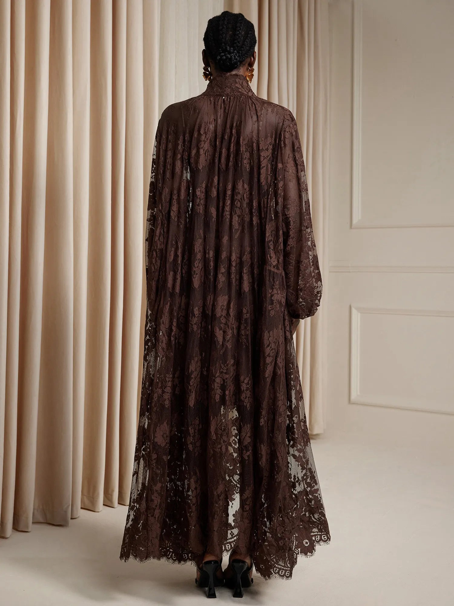 Brown Printed Sheer Maxi Dress|NOOSGOP