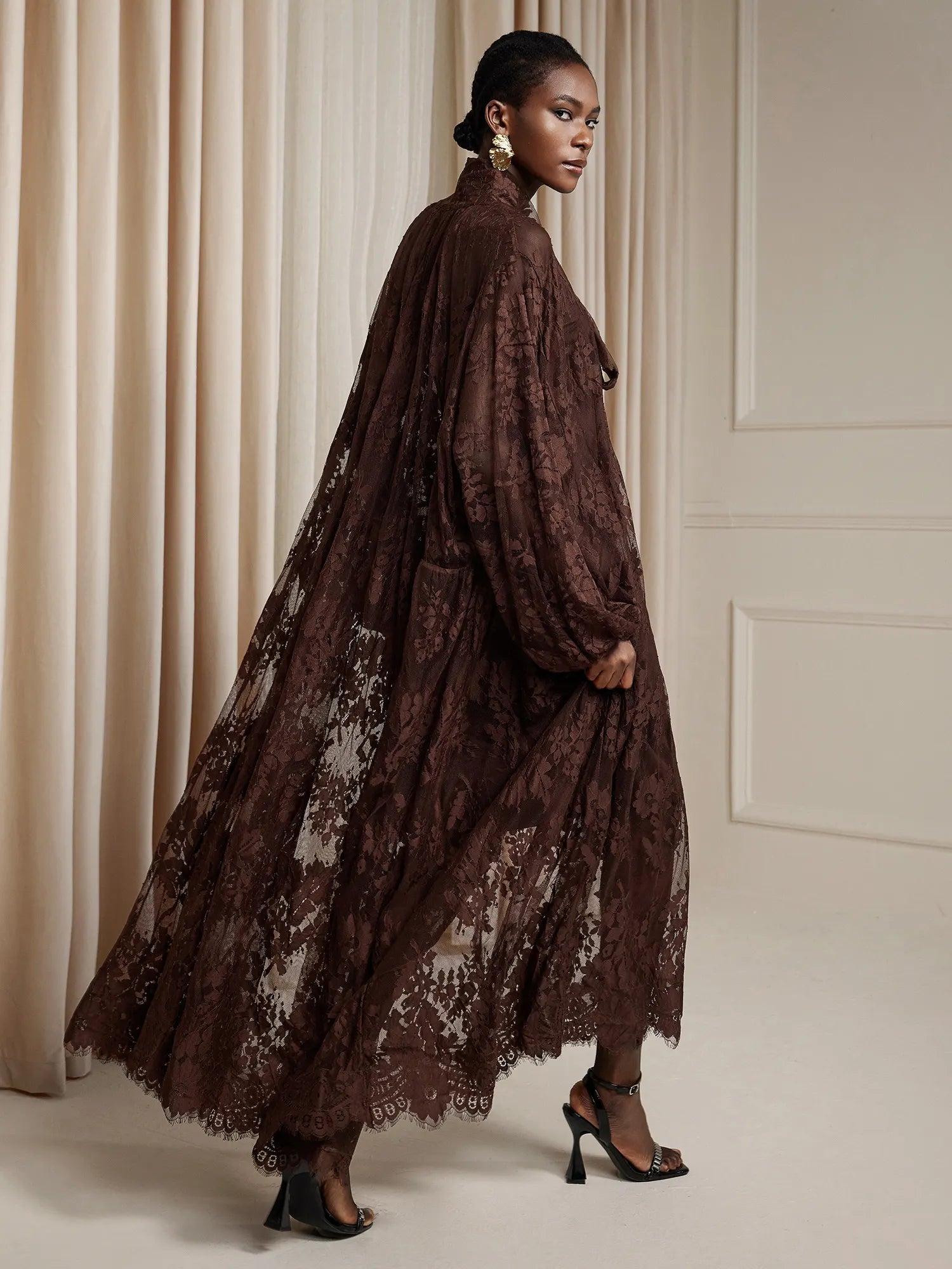 Brown Printed Sheer Maxi Dress|NOOSGOP