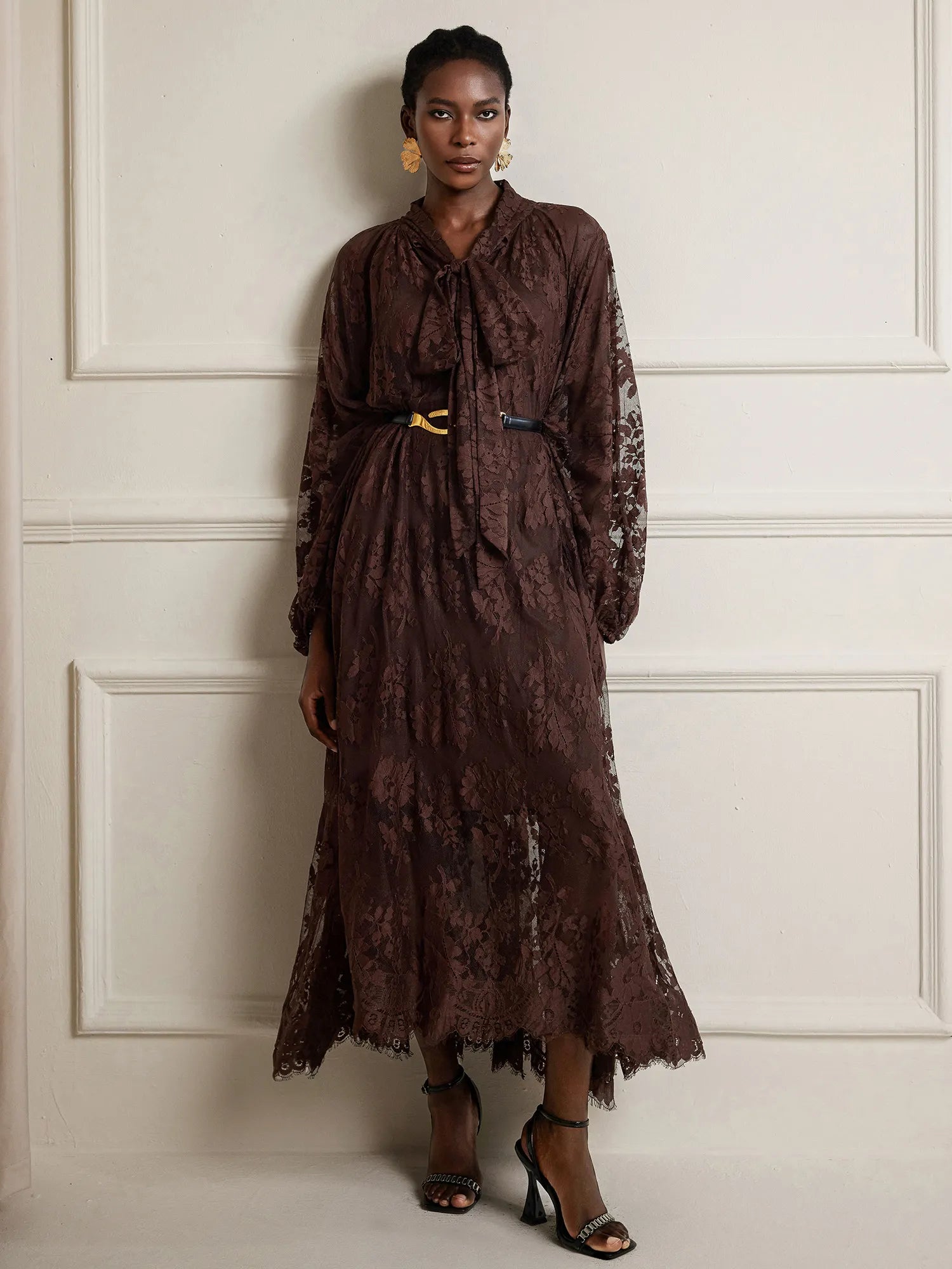 Brown Printed Sheer Maxi Dress|NOOSGOP