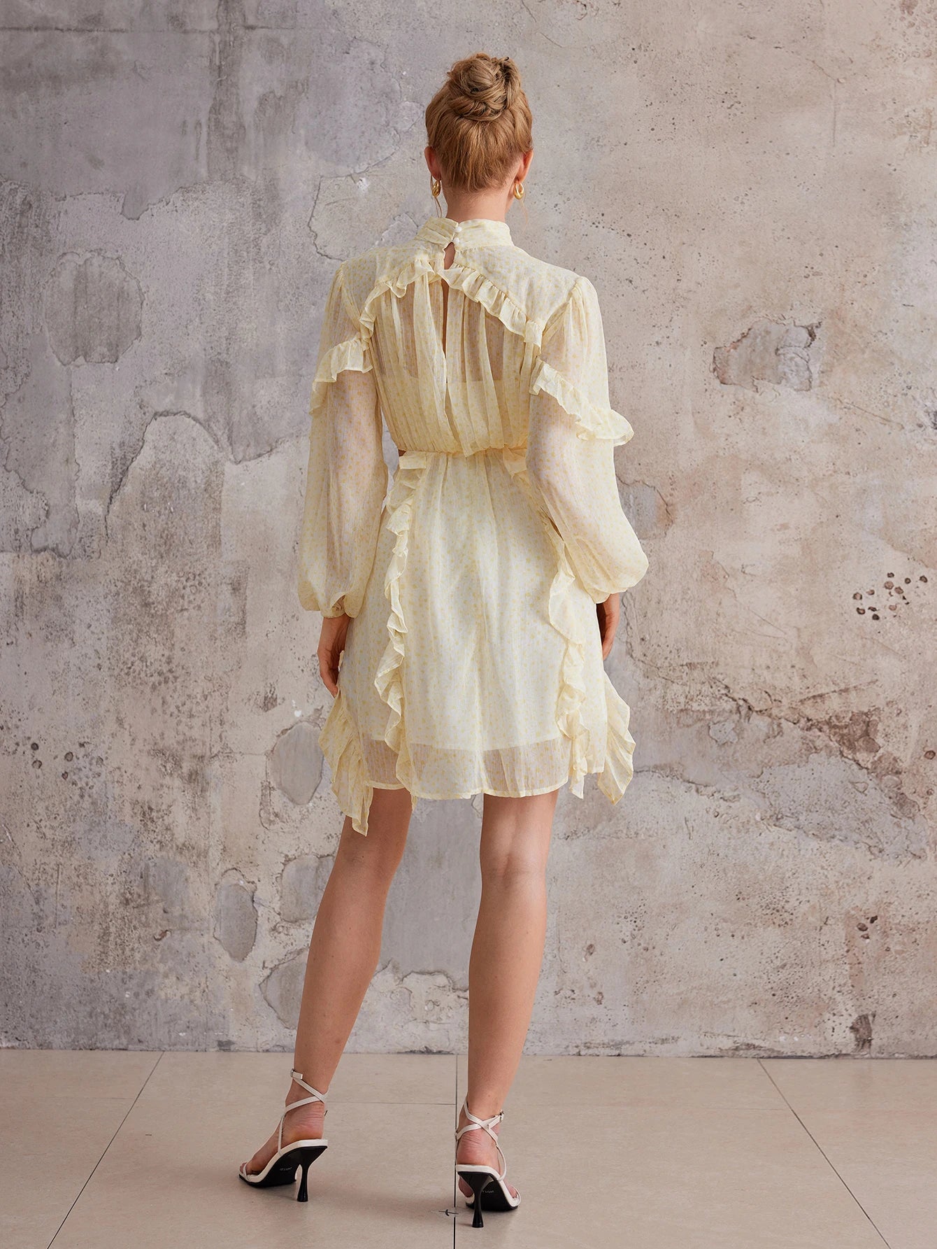 Court-Style Flutter-Trim Open-Midriff Mini Dress|NOOSGOP