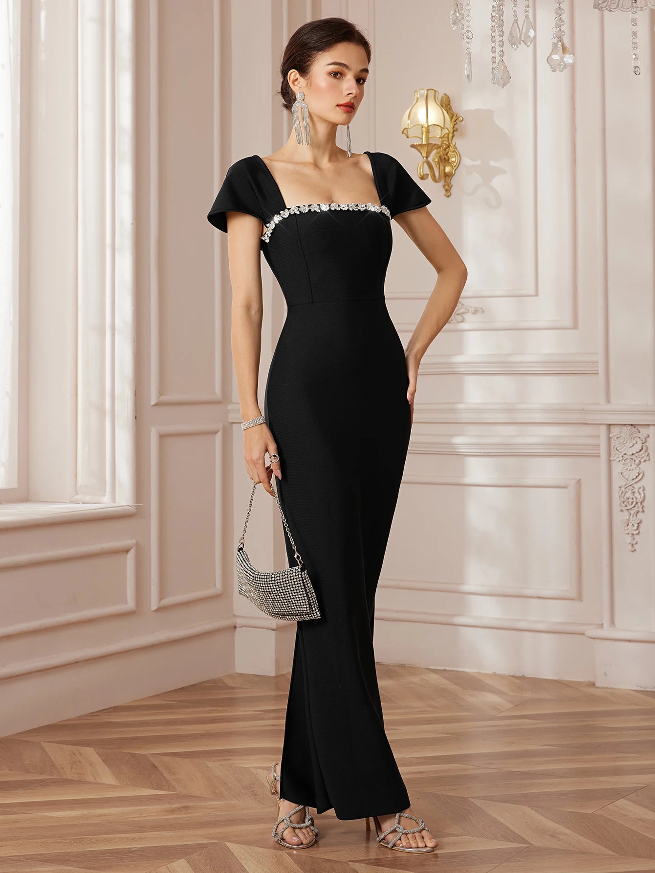 Crystal-Banded Bodycon Gala Maxi Dress|NOOSGOP