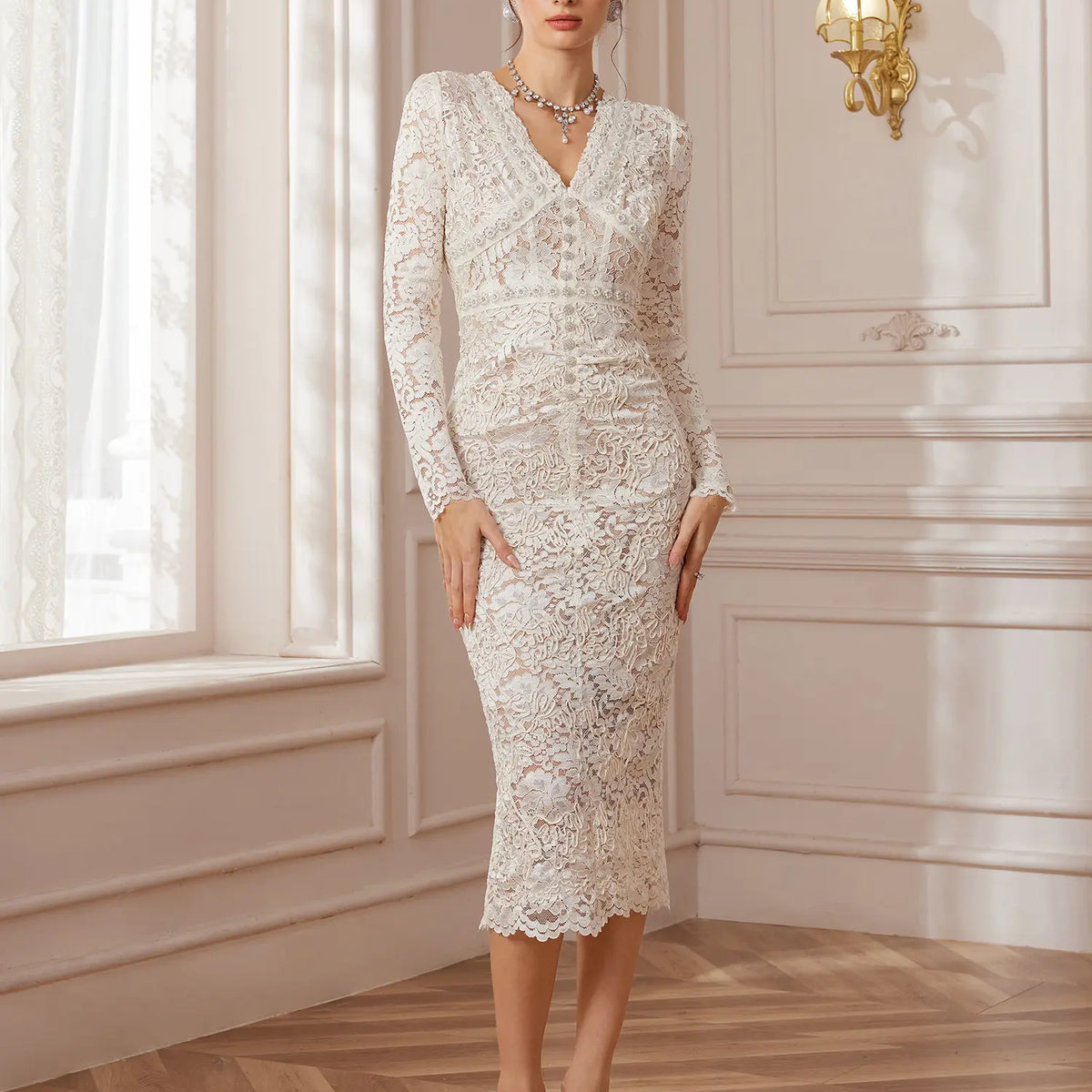 chinese dress ladies Chrisanthi Embellished Lace Gown