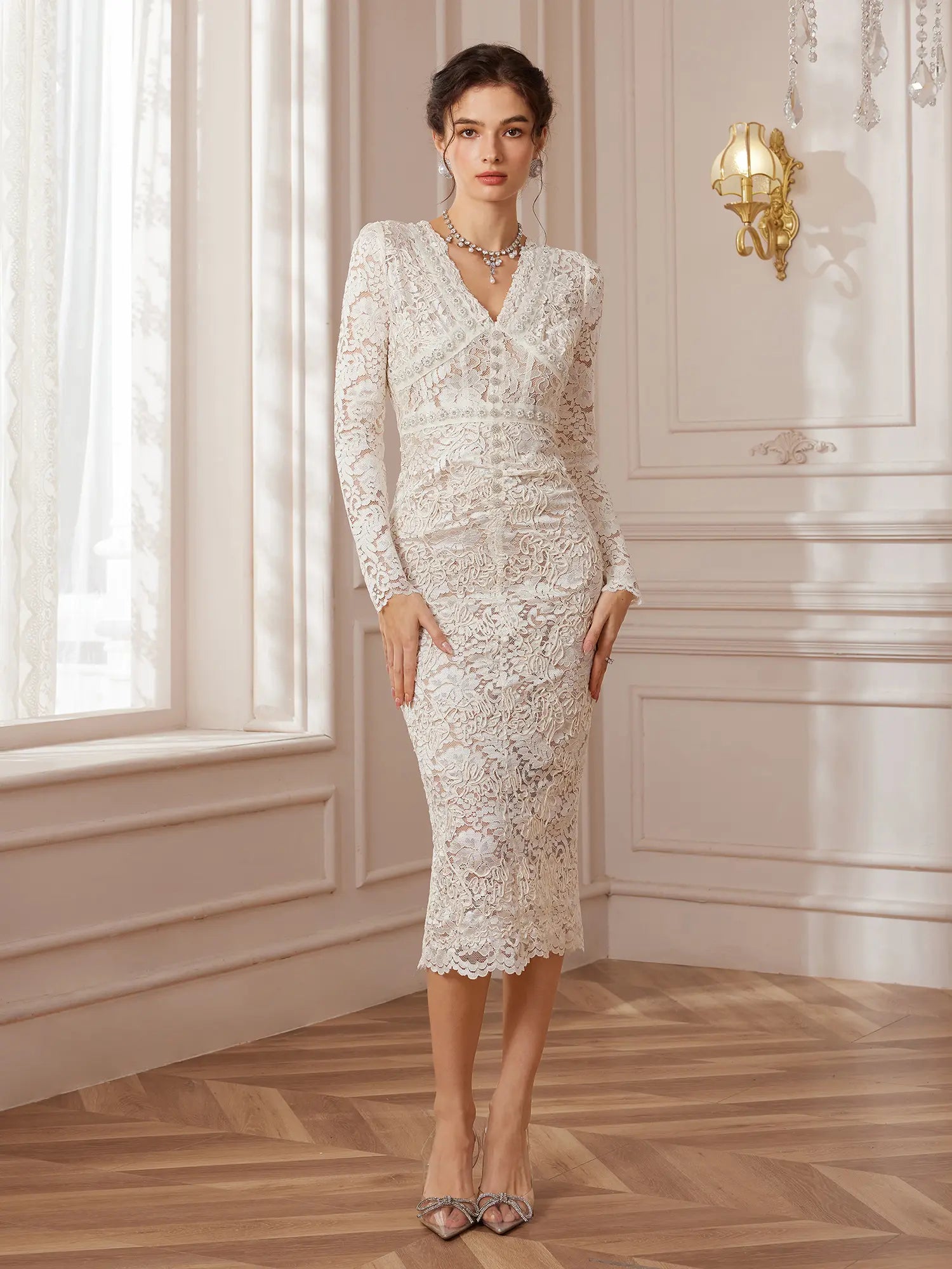 Embellished Lace Mermaid Midi Dress|NOOSGOP