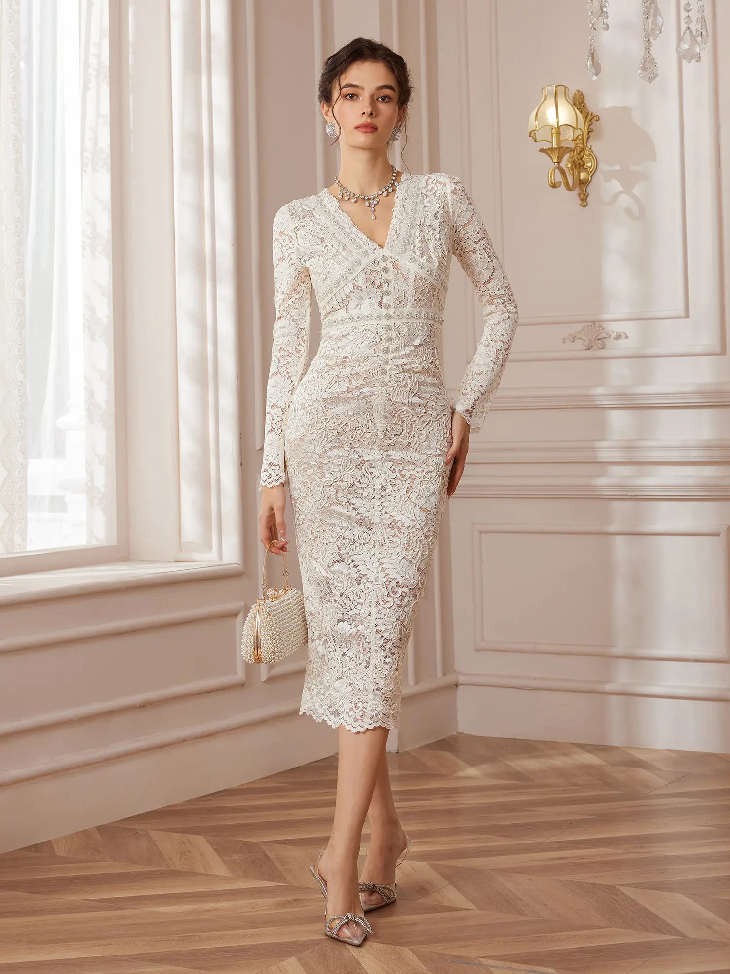 Embellished Lace Mermaid Midi Dress|NOOSGOP