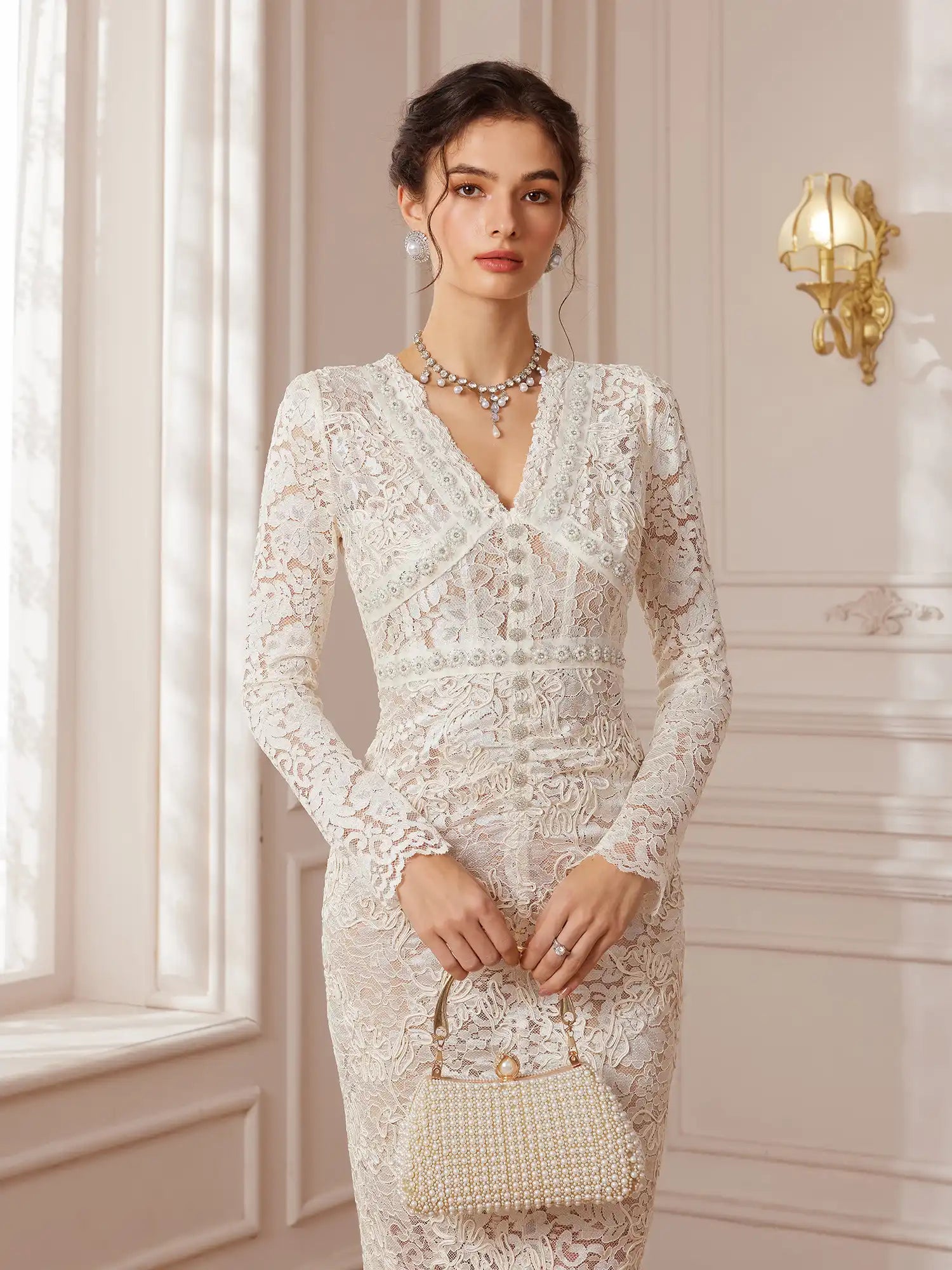 Embellished Lace Mermaid Midi Dress|NOOSGOP