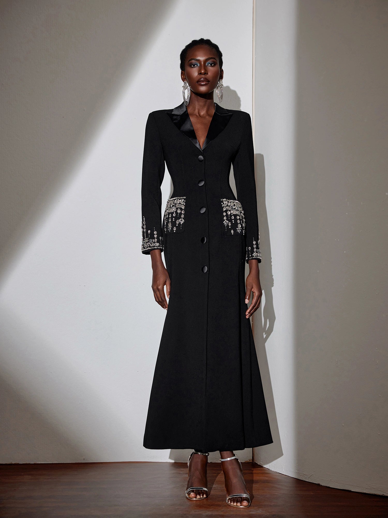 Embellished V-Neck Bodycon Maxi Dress|NOOSGOP