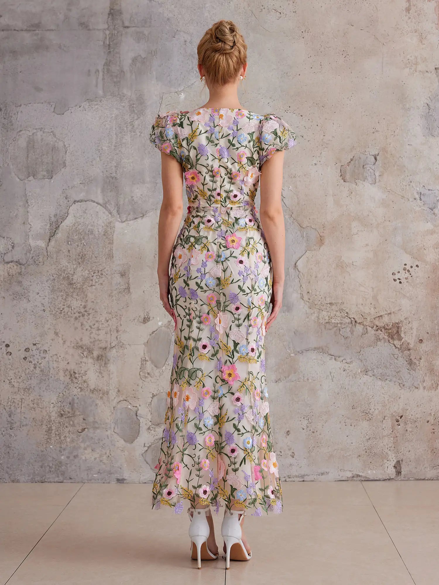 Embroidered 3D-Bloom Tailored Maxi Dress|NOOSGOP