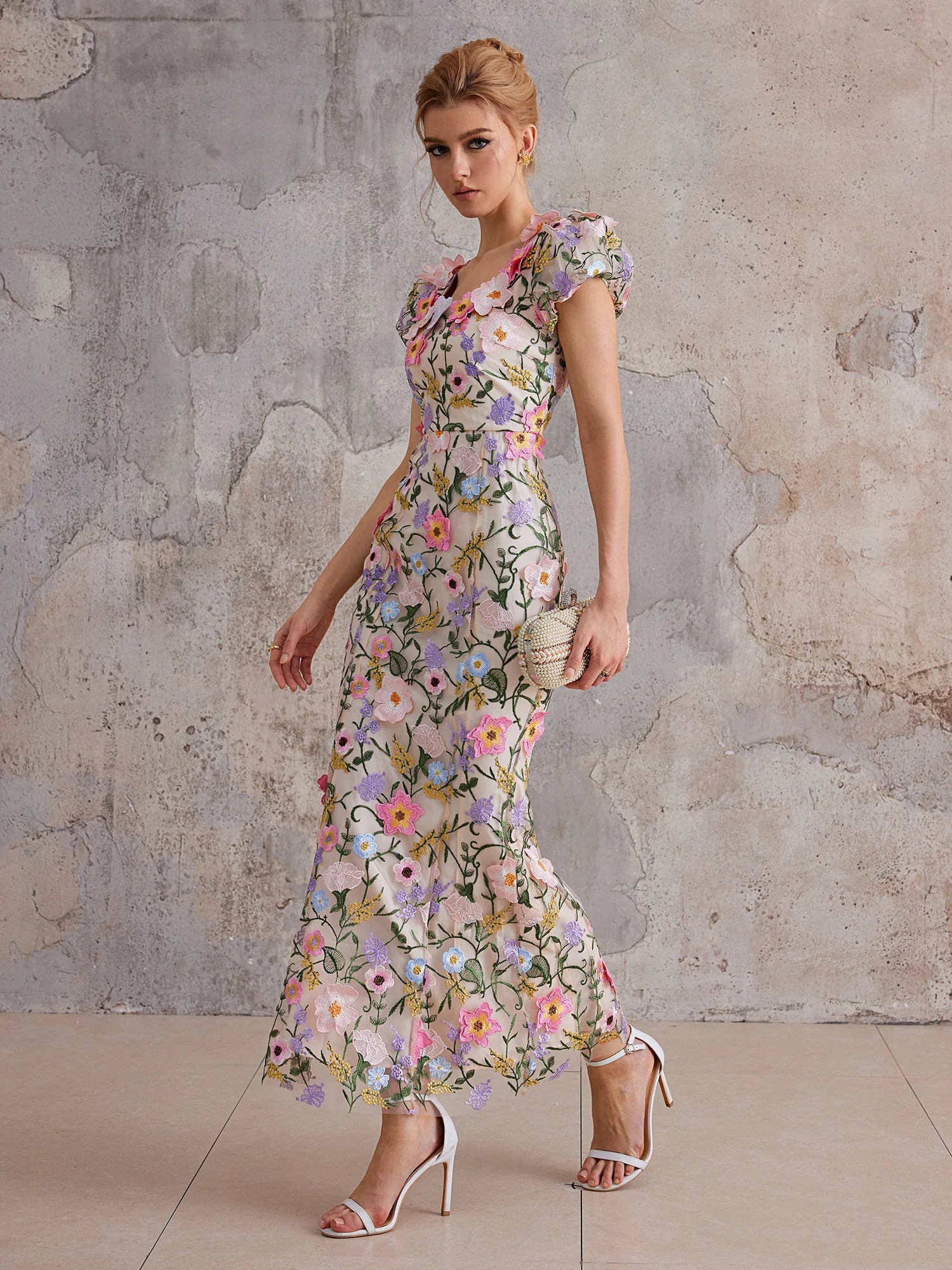 Embroidered 3D-Bloom Tailored Maxi Dress|NOOSGOP