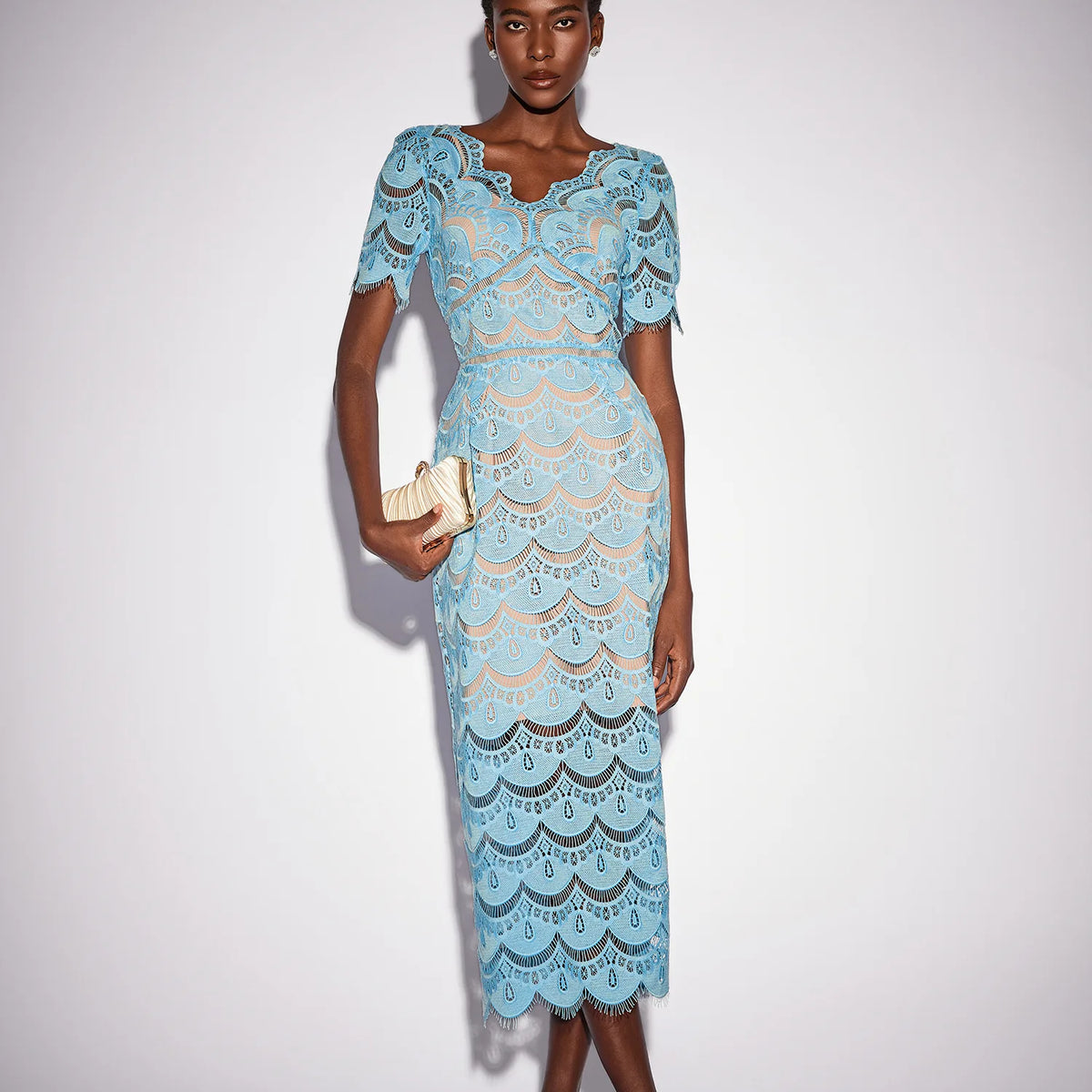 Blue V-Neck Midi Dress for Vacation