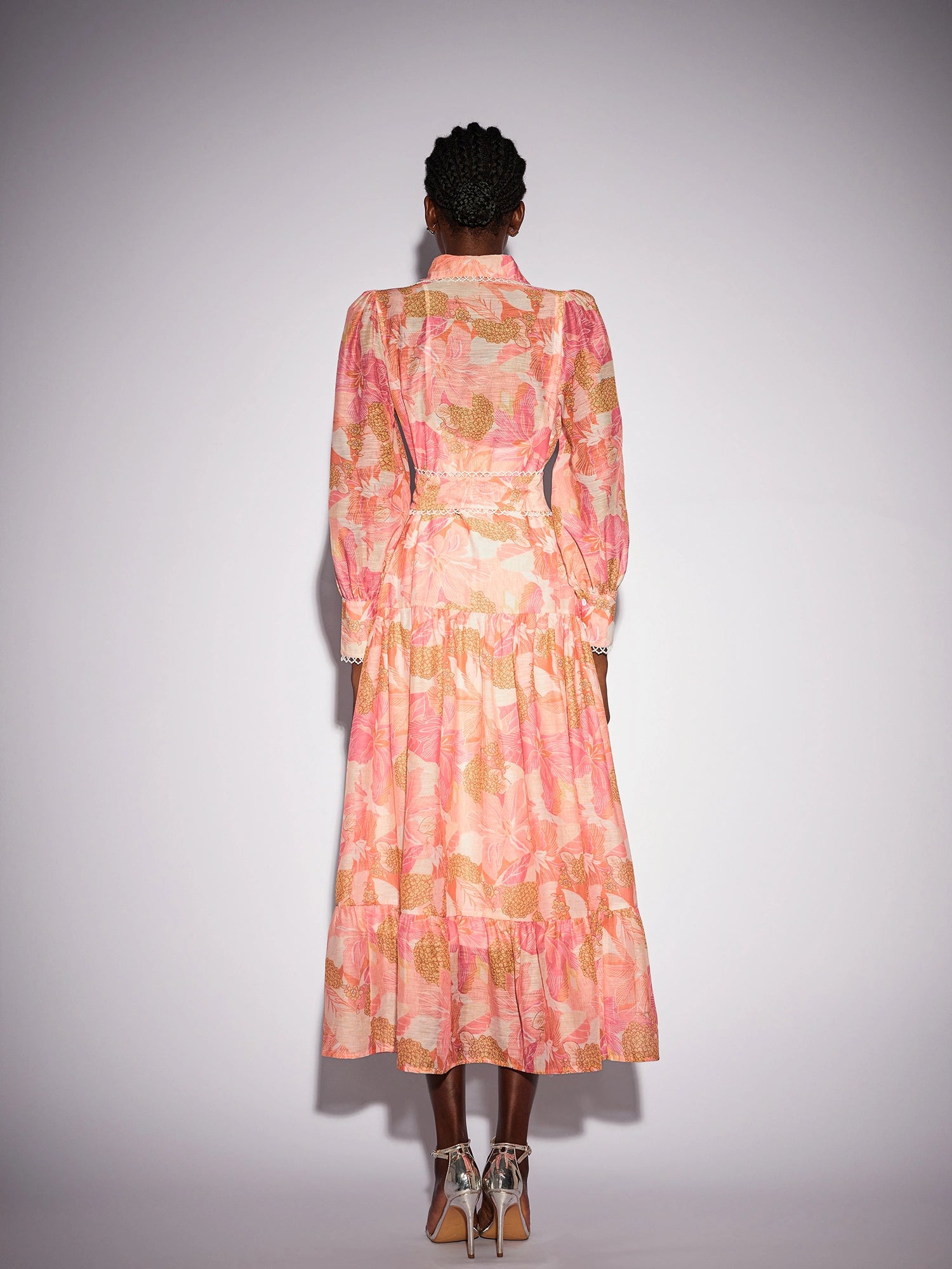 Floral Print Stand Collar Patchwork Midi Dress|NOOSGOP