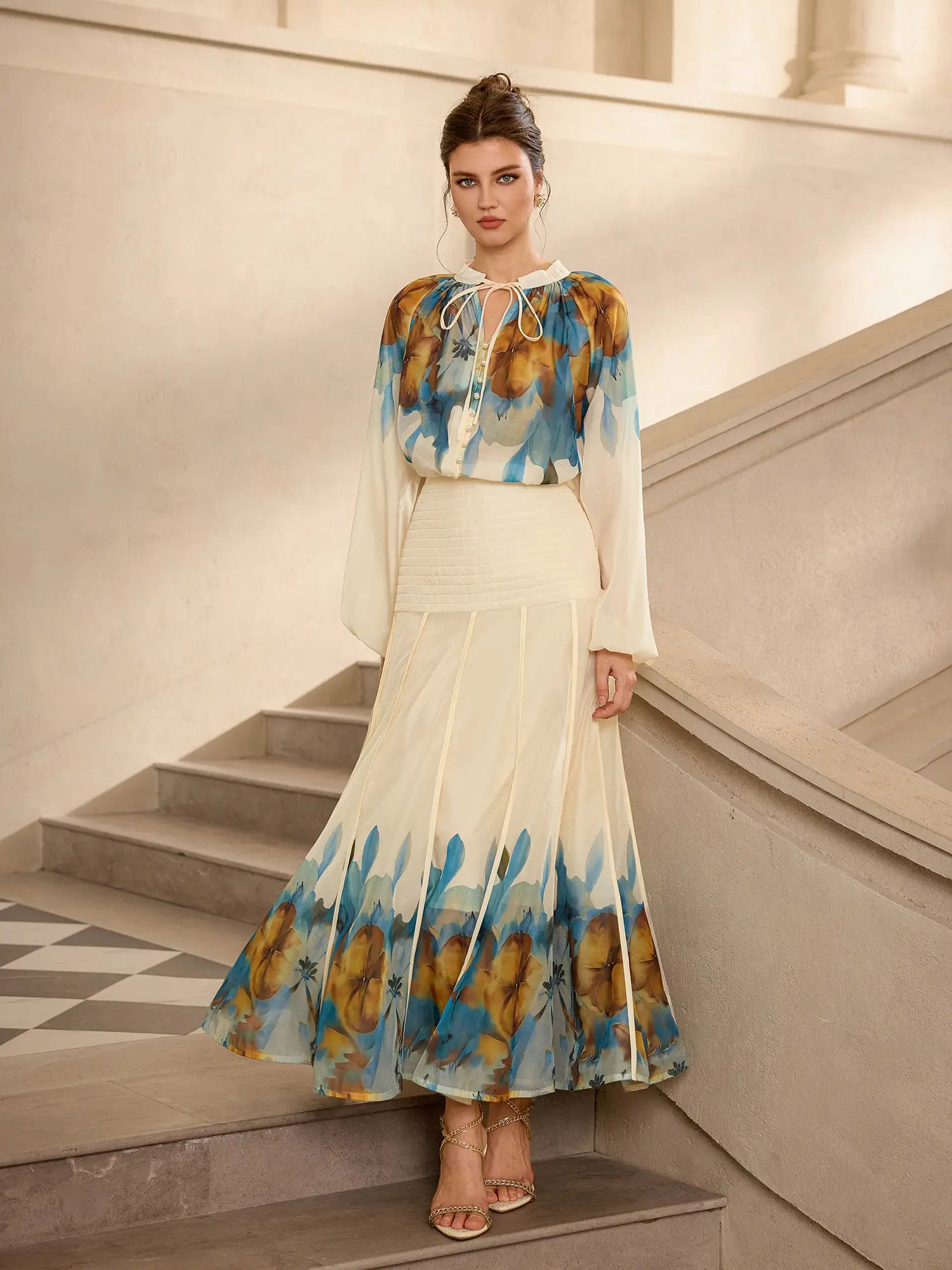 Floral Print Waist Cinched Two Piece Set|NOOSGOP