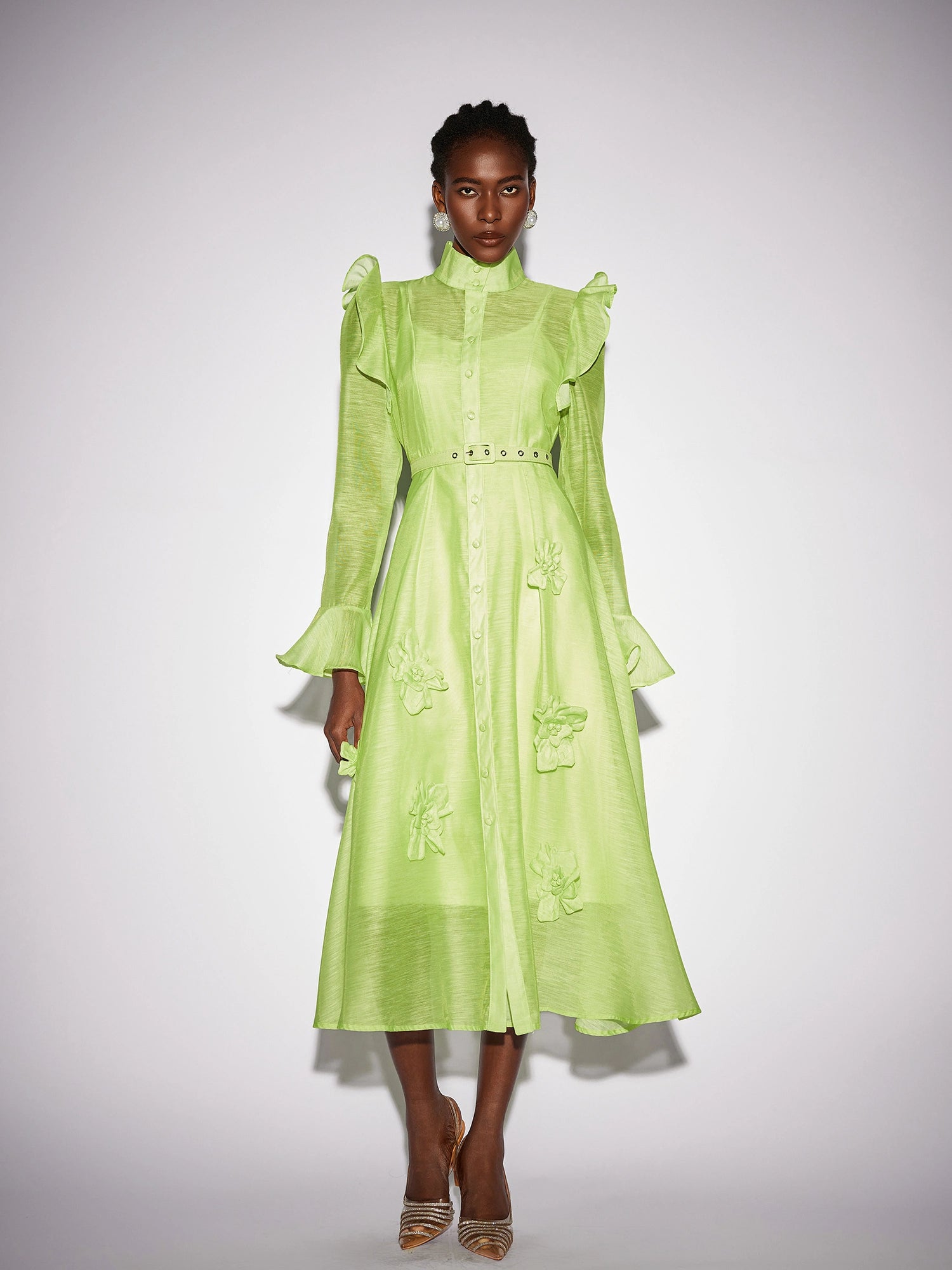 Floral Ruffle Trim Mesh Midi Dress|NOOSGOP