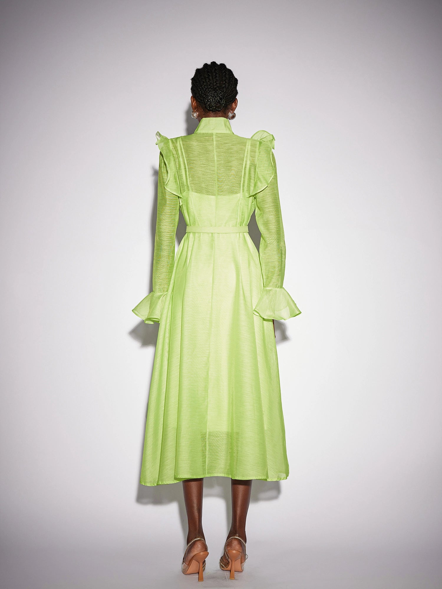 Floral Ruffle Trim Mesh Midi Dress|NOOSGOP