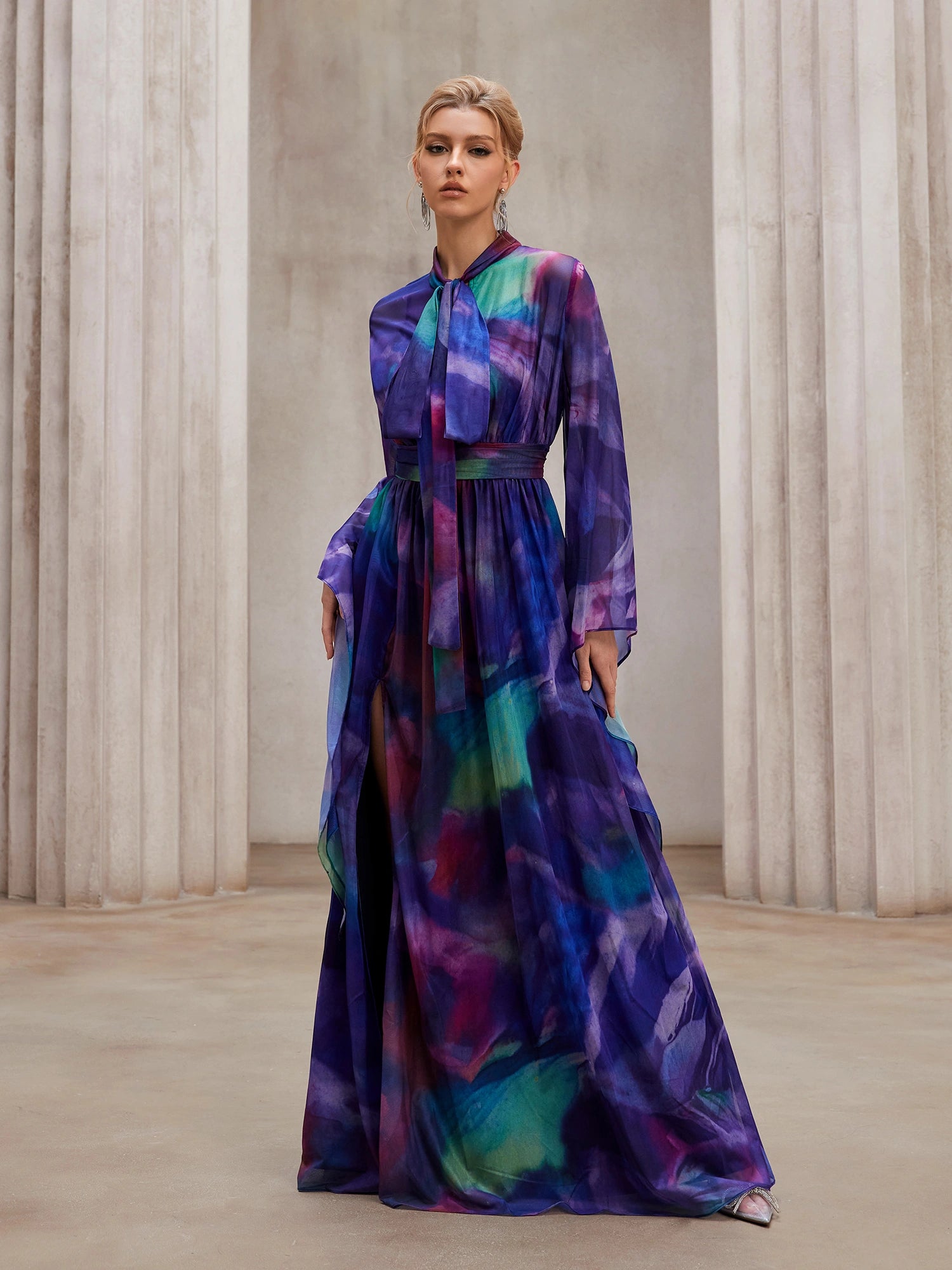 Fluid Flutter-Sleeve Resort Maxi Dress|NOOSGOP