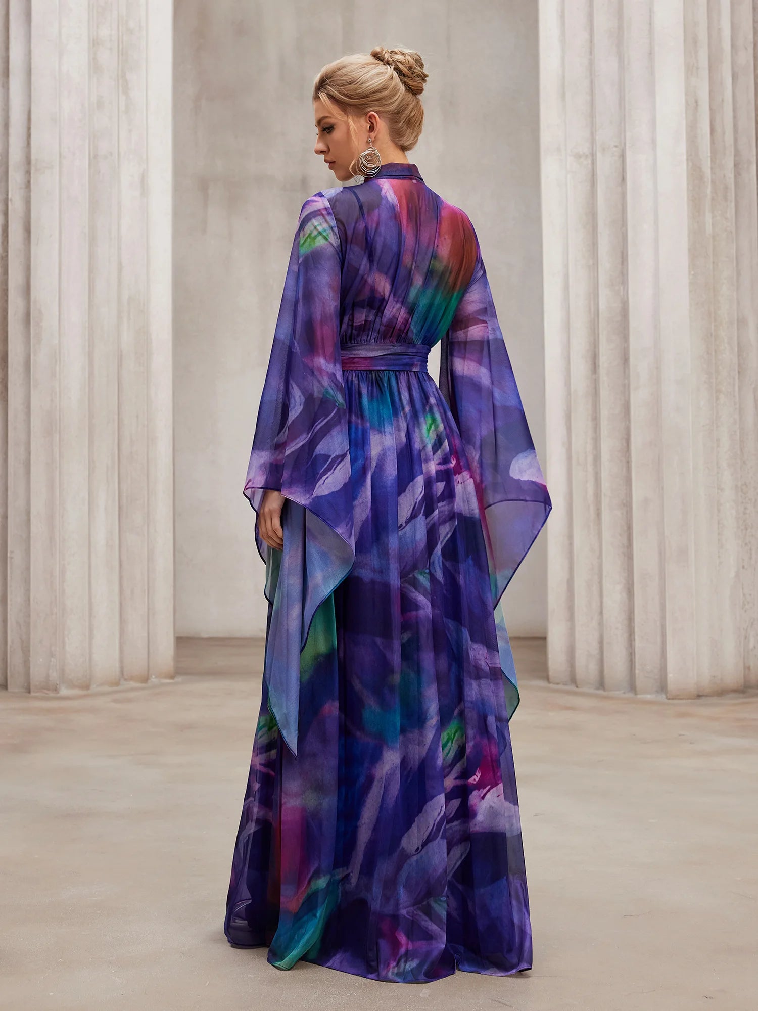 Fluid Flutter-Sleeve Resort Maxi Dress|NOOSGOP