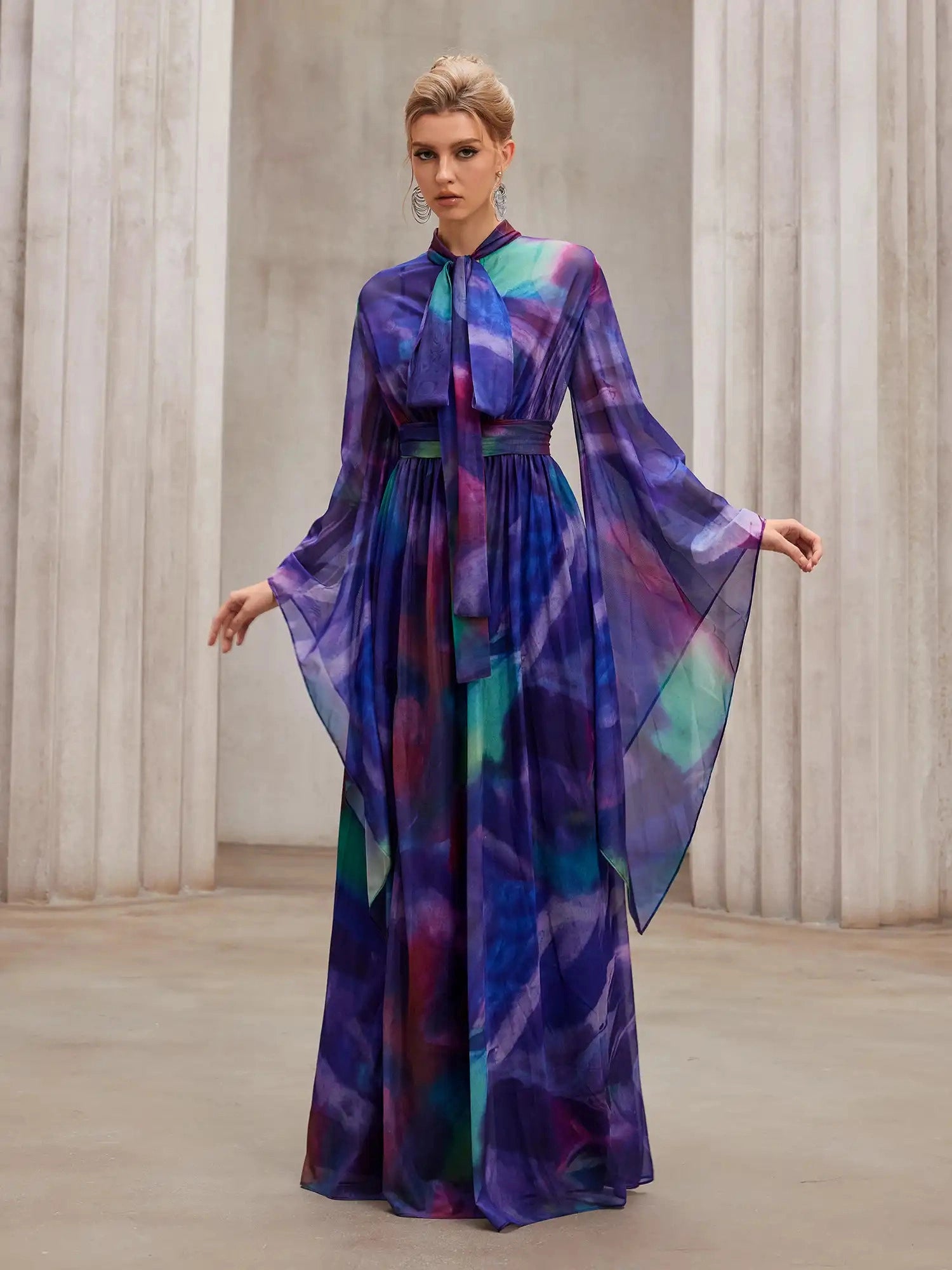 Fluid Flutter-Sleeve Resort Maxi Dress|NOOSGOP