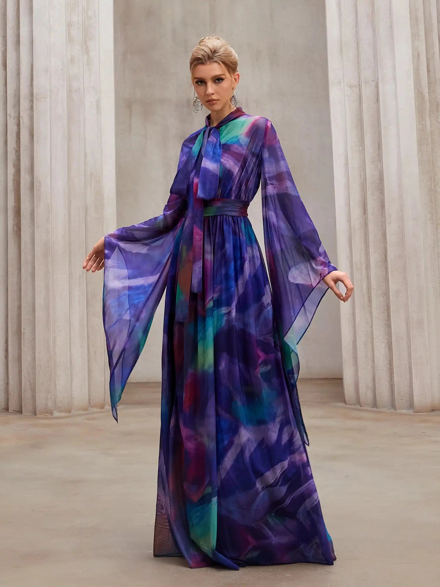 Fluid Flutter-Sleeve Resort Maxi Dress|NOOSGOP