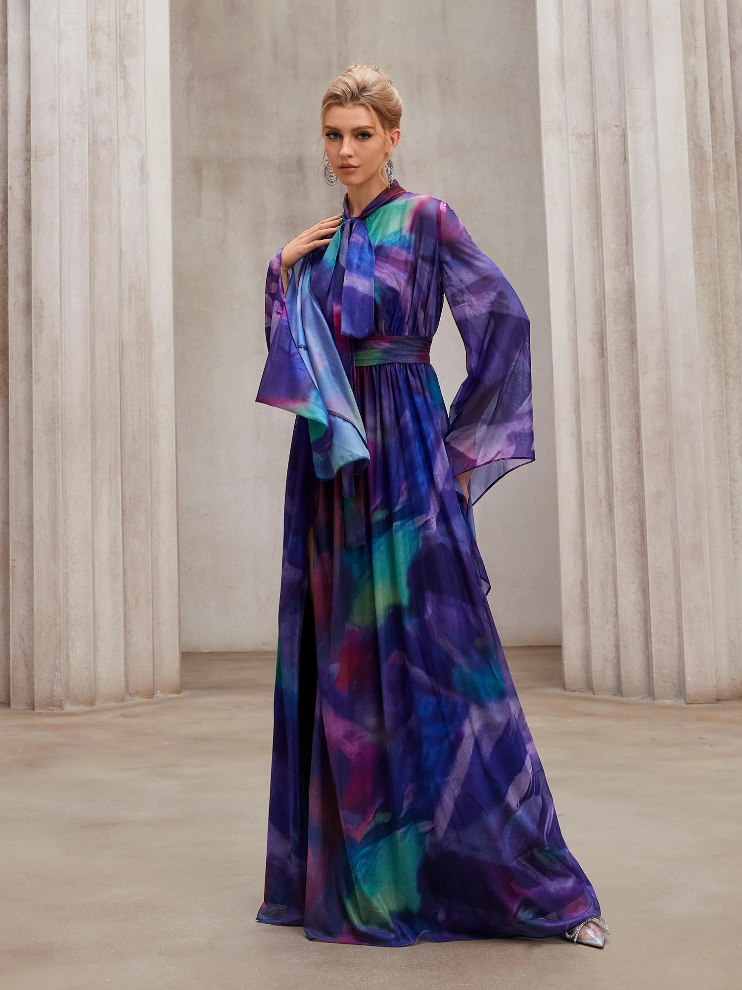 Fluid Flutter-Sleeve Resort Maxi Dress|NOOSGOP
