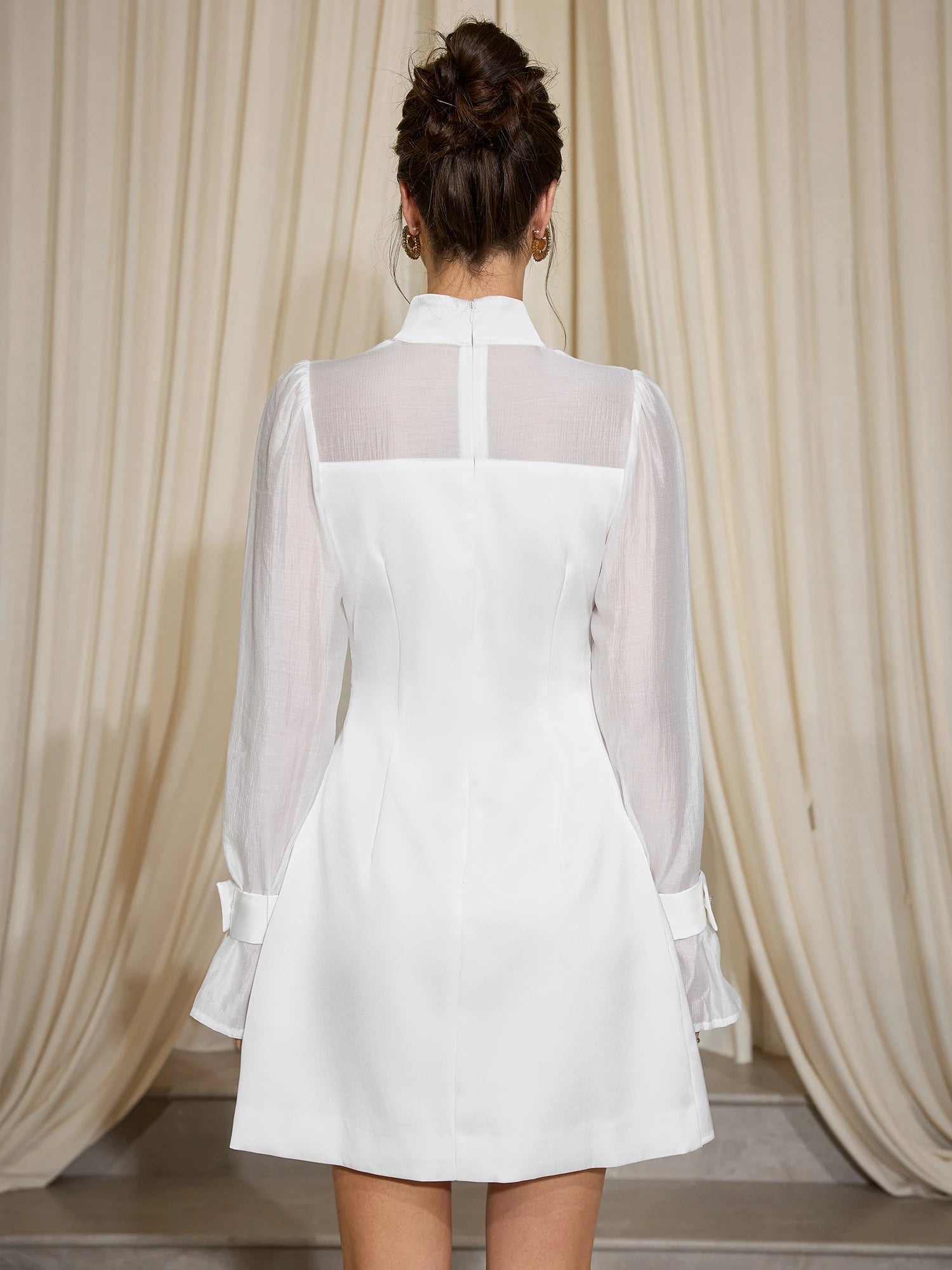 High Neck Mesh Patchwork Mini Dress|NOOSGOP