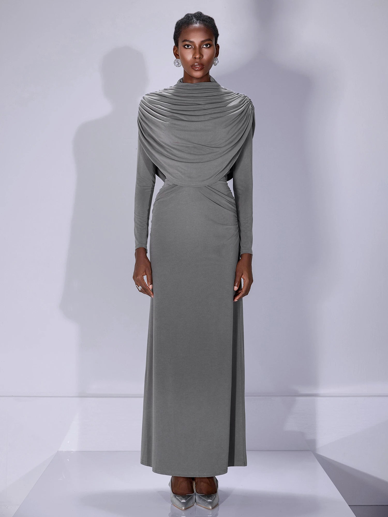 High Neck Ruched Bodycon Maxi Dress|NOOSGOP